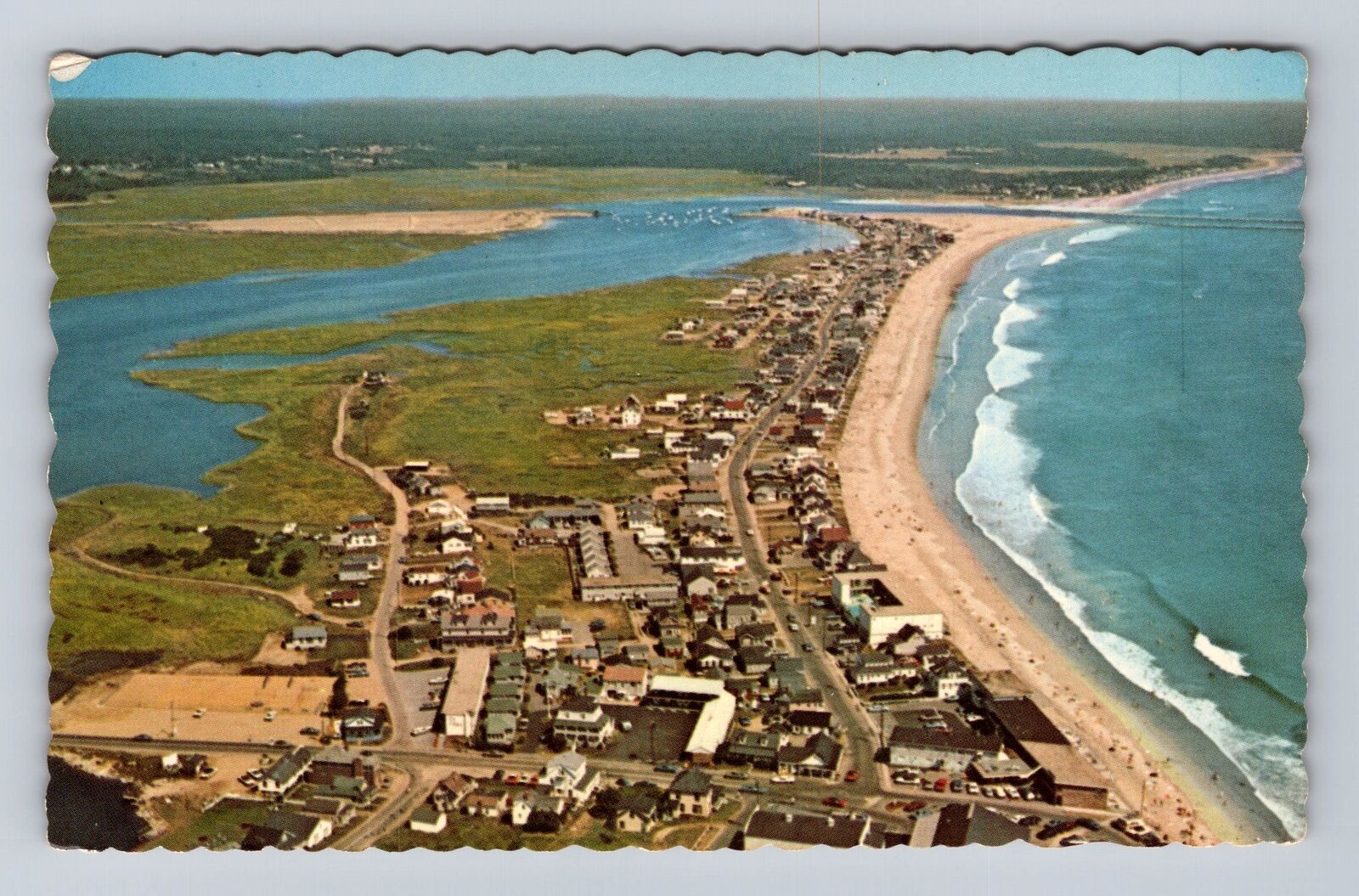 Wells Beach ME-Maine, Aerial Of Town Area, Antique, Vintage Souvenir Postcard