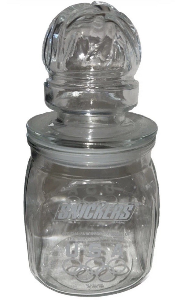 Vintage 1992 Olympic Games Snickers Glass Jar Canister With Seal Tight 