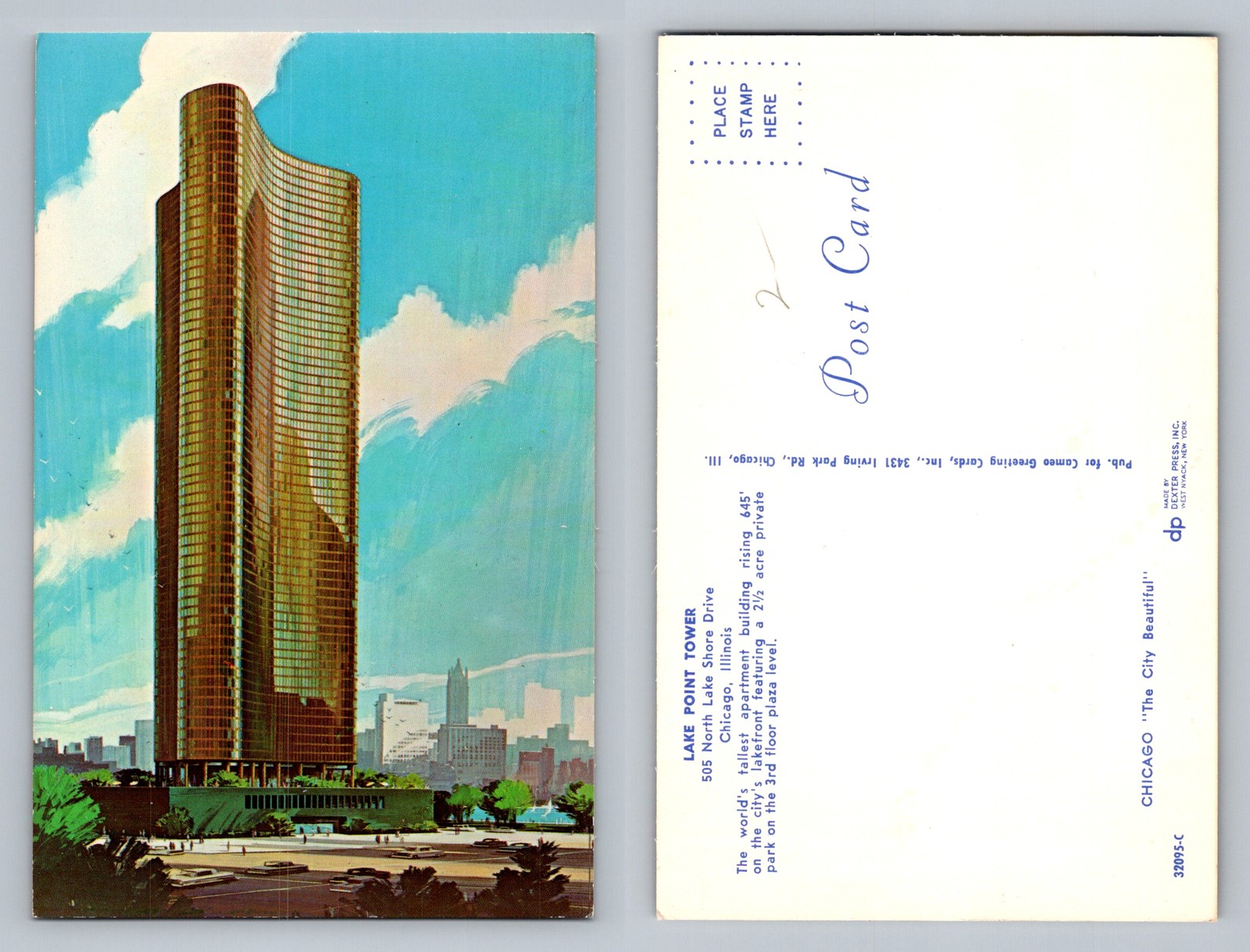 Chicago, IL-Illinois, Lake Point Tower Skyline High Rise Vintage Postcard