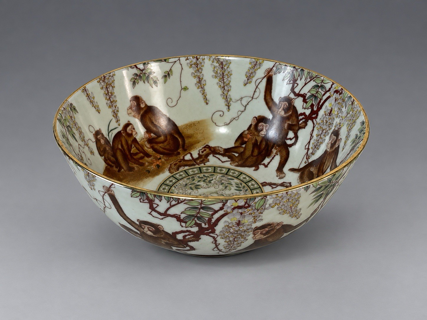 CHINESE MERRY MONKEYS\'PORCELAIN CENTERPIECE-BOWL 10.5” X 4.5”