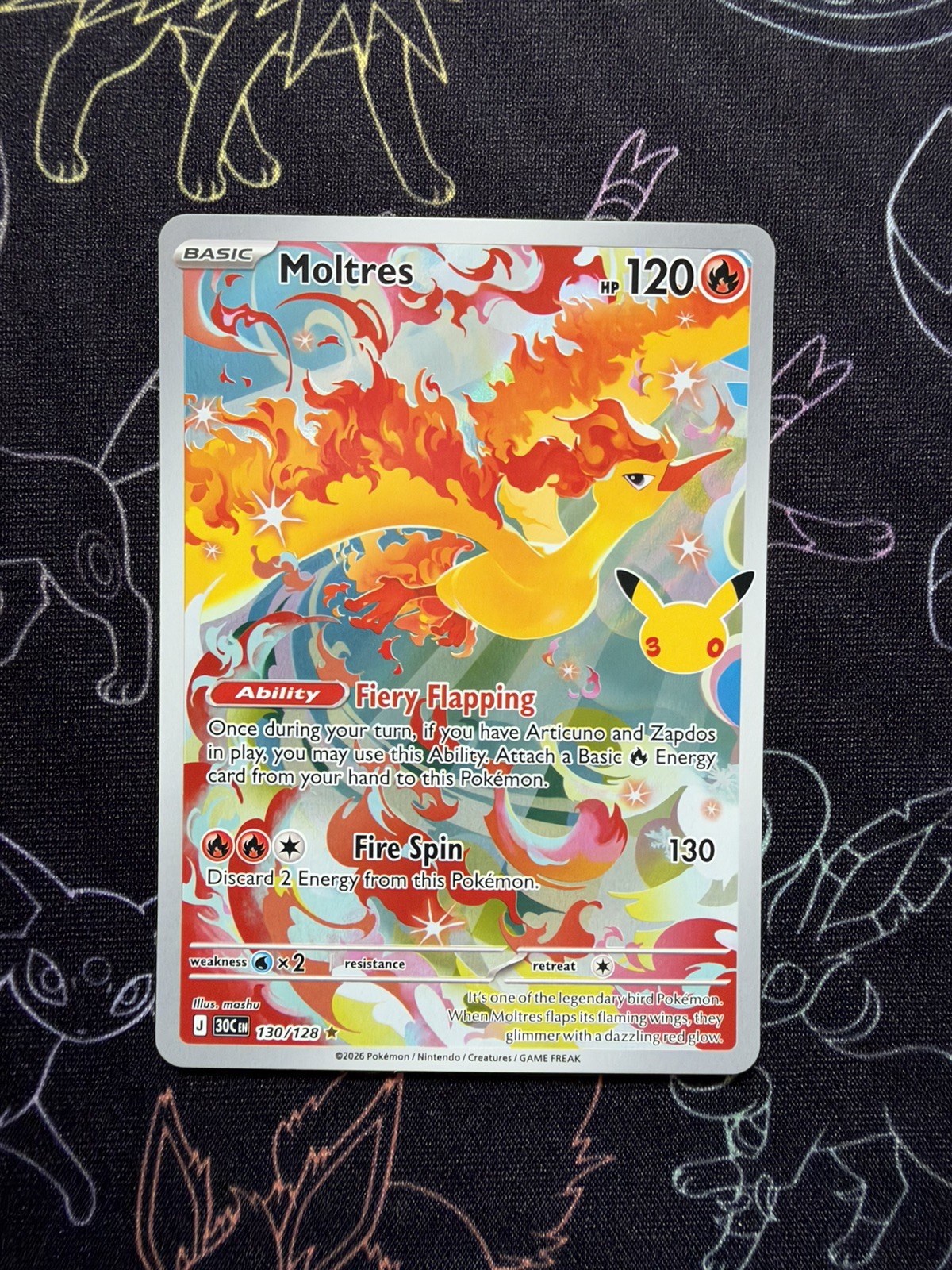 Pokémon TCG - 30th Anniversary - Moltres - 130/128 - Illustration Rare - NM/MT