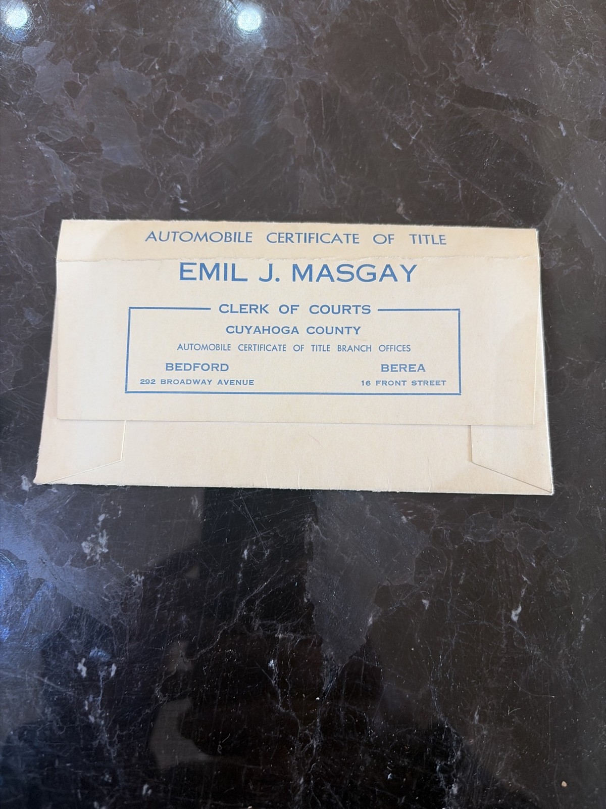 Vintage Cuyahoga County Title Envelope Masgay Clerk National City Bank K-847