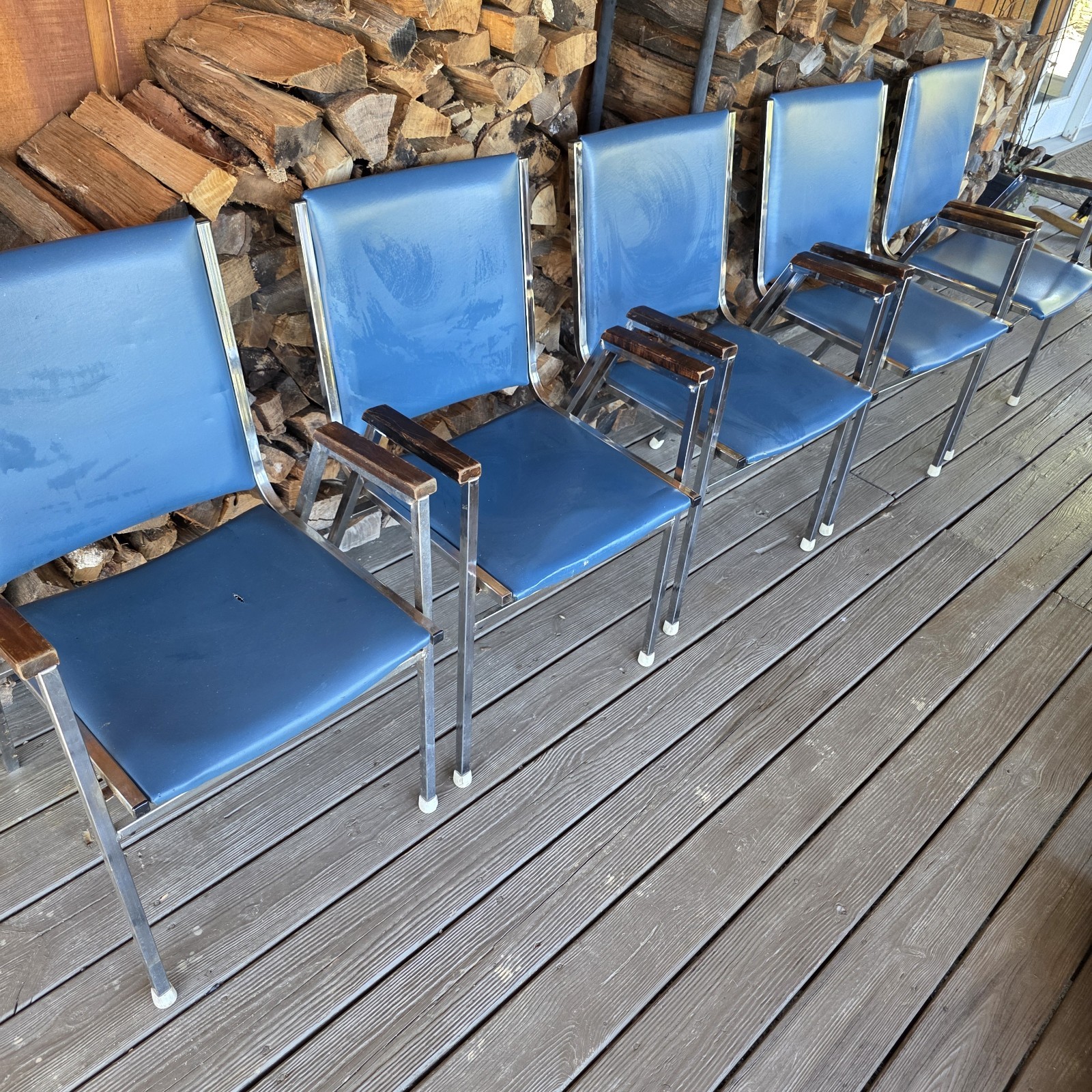 vintage mid century modern made in Canada steel and vinyl stackable chairs...