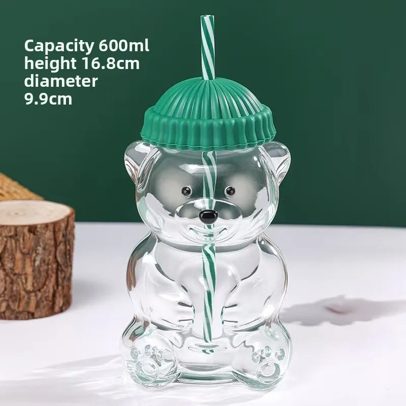 Starbucks Teddy Bear Barista Green Hat Glass Cold Cup 20oz USA 2026 Collectible