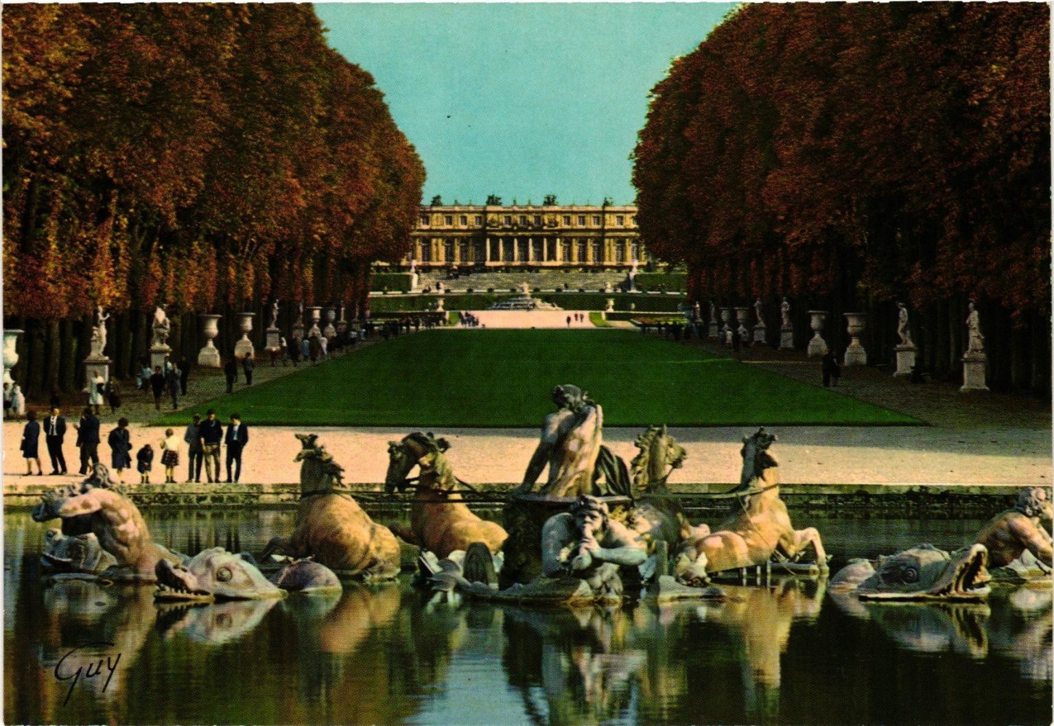 Versailles Chateau Apollo\'s Basin Tapis Vert France Vintage Postcard Guy