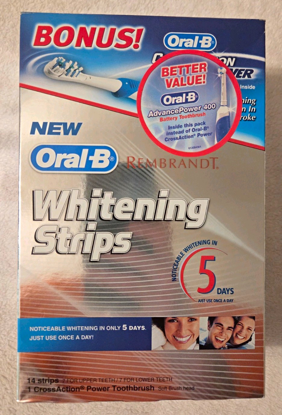 Vintage Oral-B Rembrandt Whitening Strips CrossAction Toothbrush Collectible
