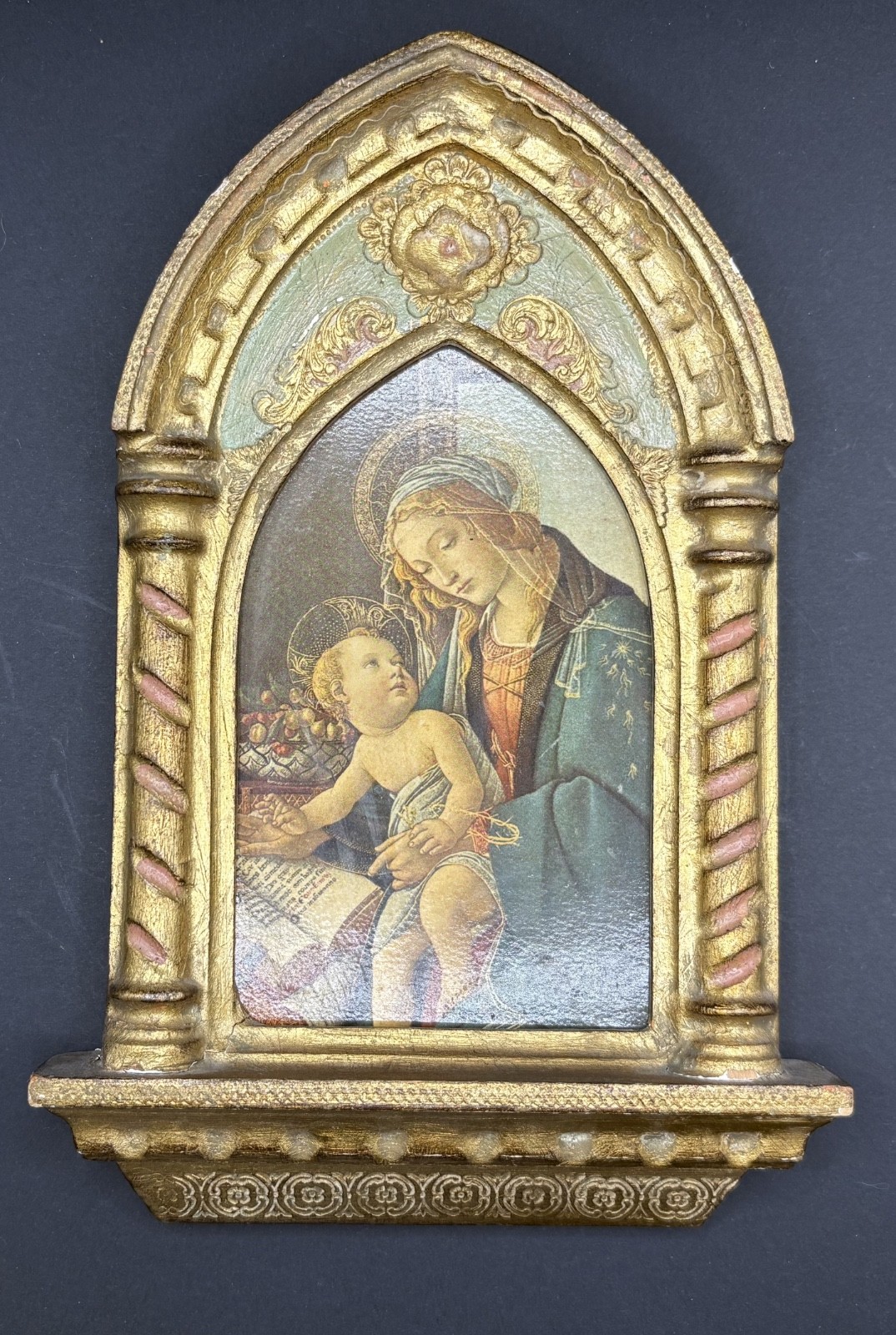 Vintage G.B. Florence Italy Botticelli Madonna Child Gilt Wood Florentine Plaque