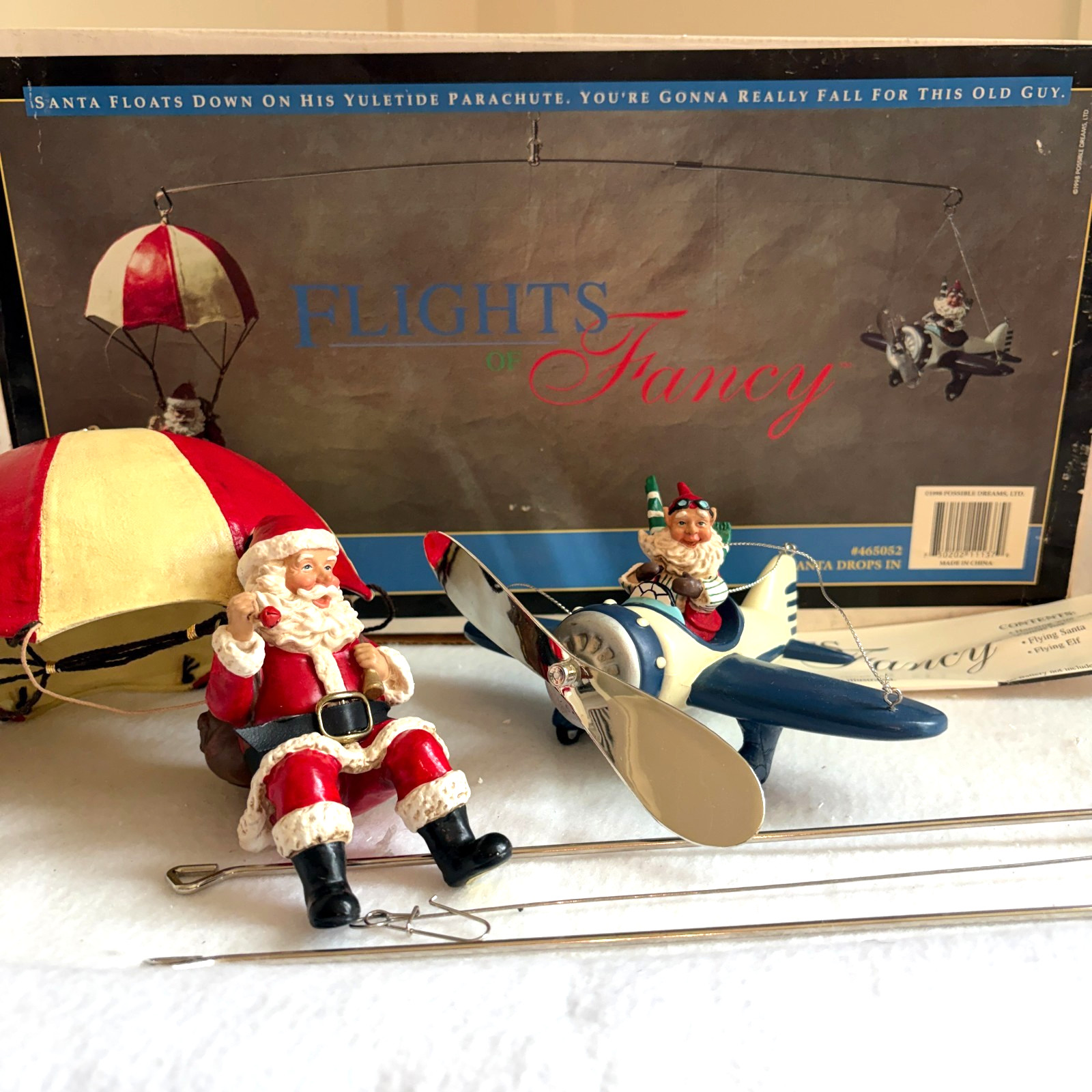 Possible Dreams Flights of Fancy SANTA DROPS IN, Parachuting Santa w/Plane