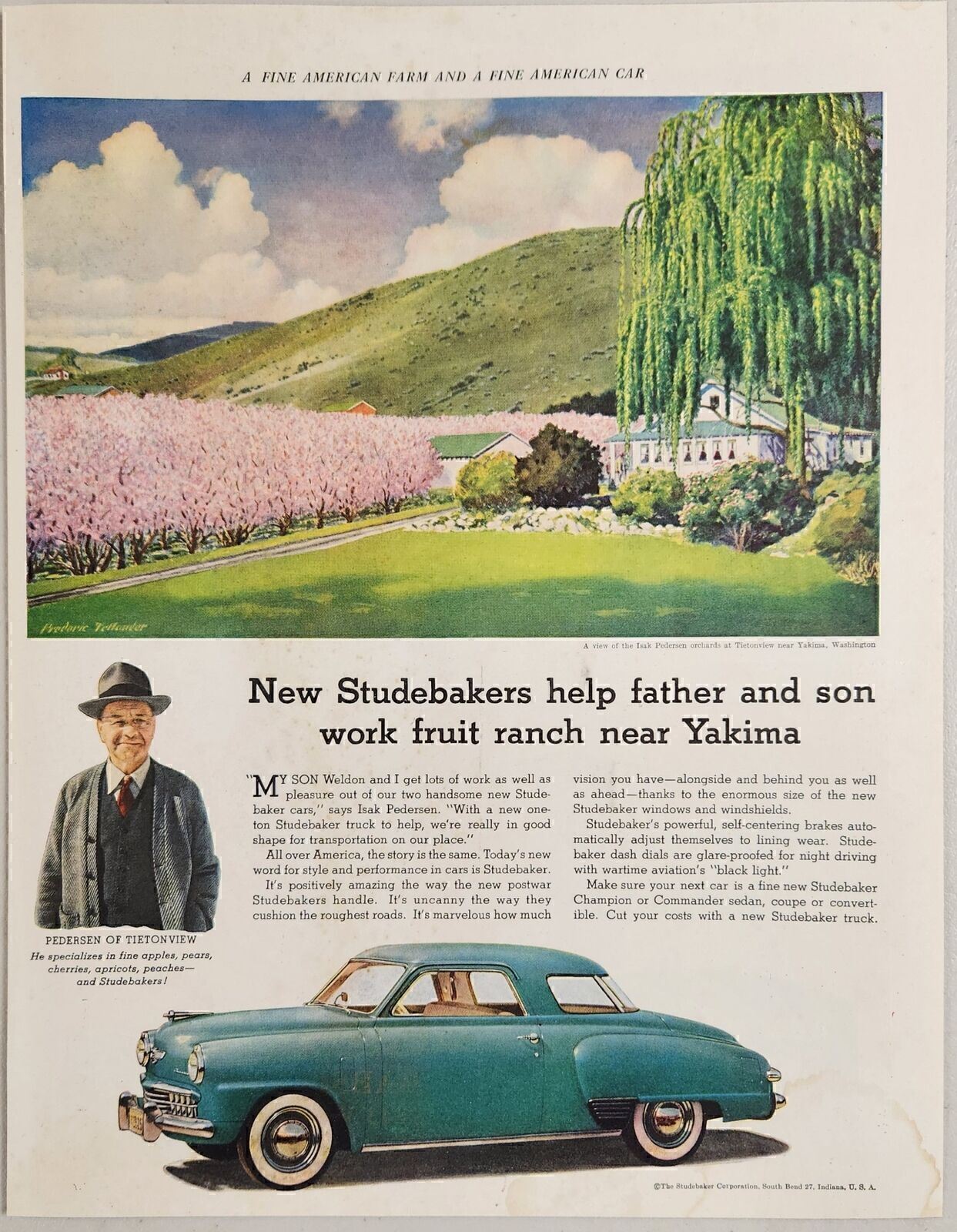 1948 Print Ad Studebaker 2-Door Car Pedersen Orchards Yakima,Washington
