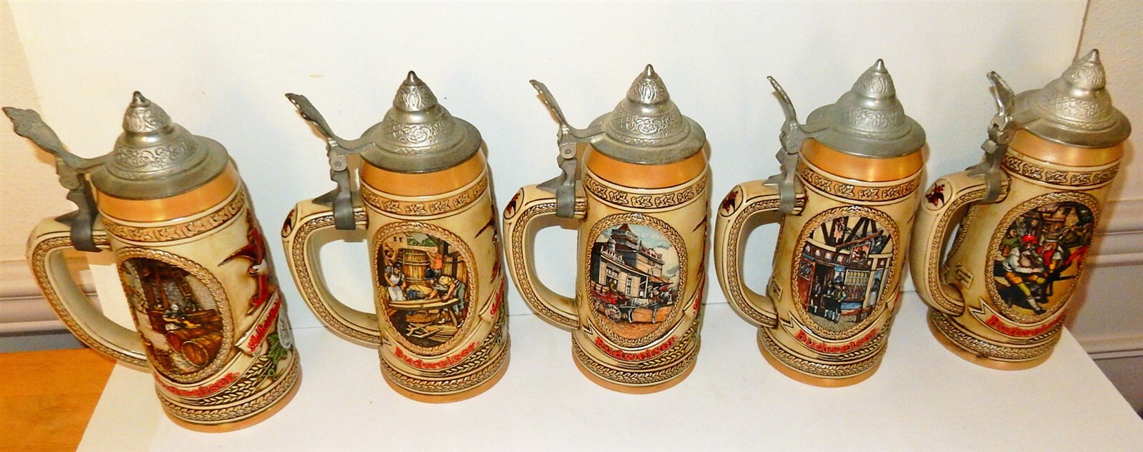 5 Budweiser Limited Edition Lidded Steins History of Brewing CS 64 65 71 75 98