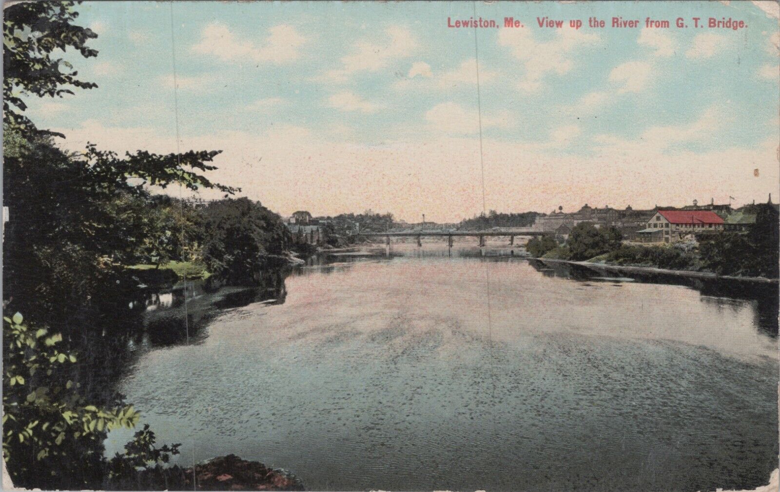 View Up the River from G. T. Bridge, Lewiston, Maine c1910s Postcard 7391.4