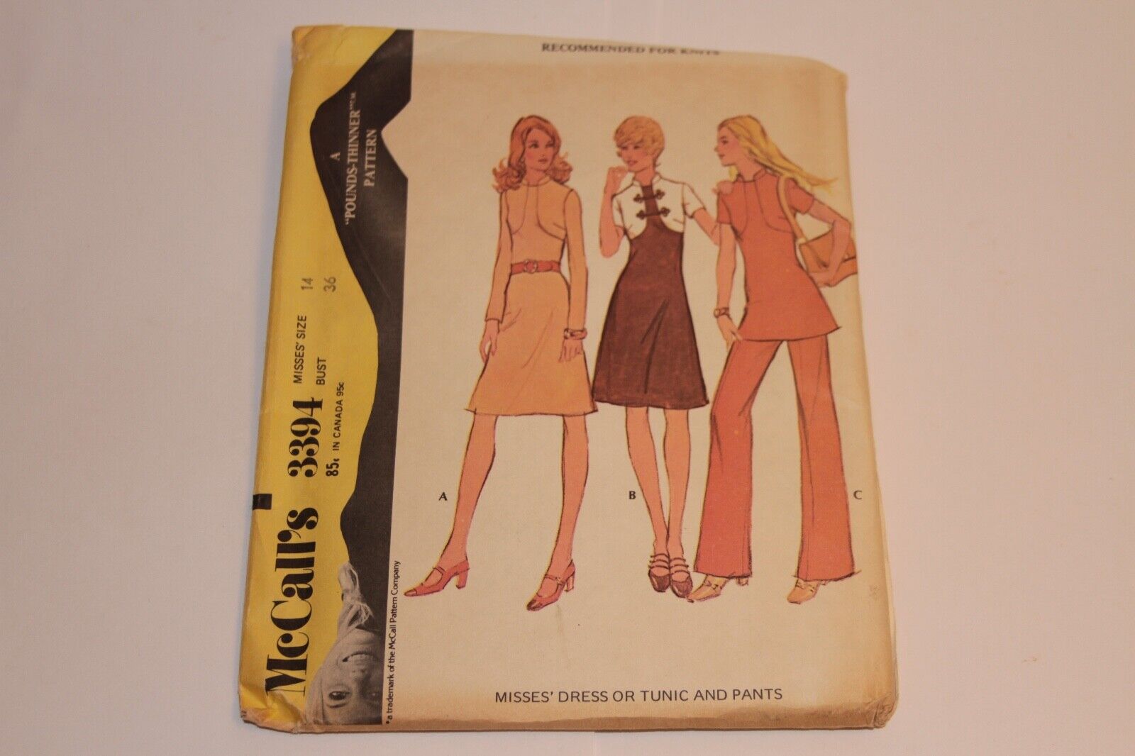 70s Vintage McCall\'s Pattern 3394 Dress/Tunic & Pants Size 14 Bust 36 Uncut