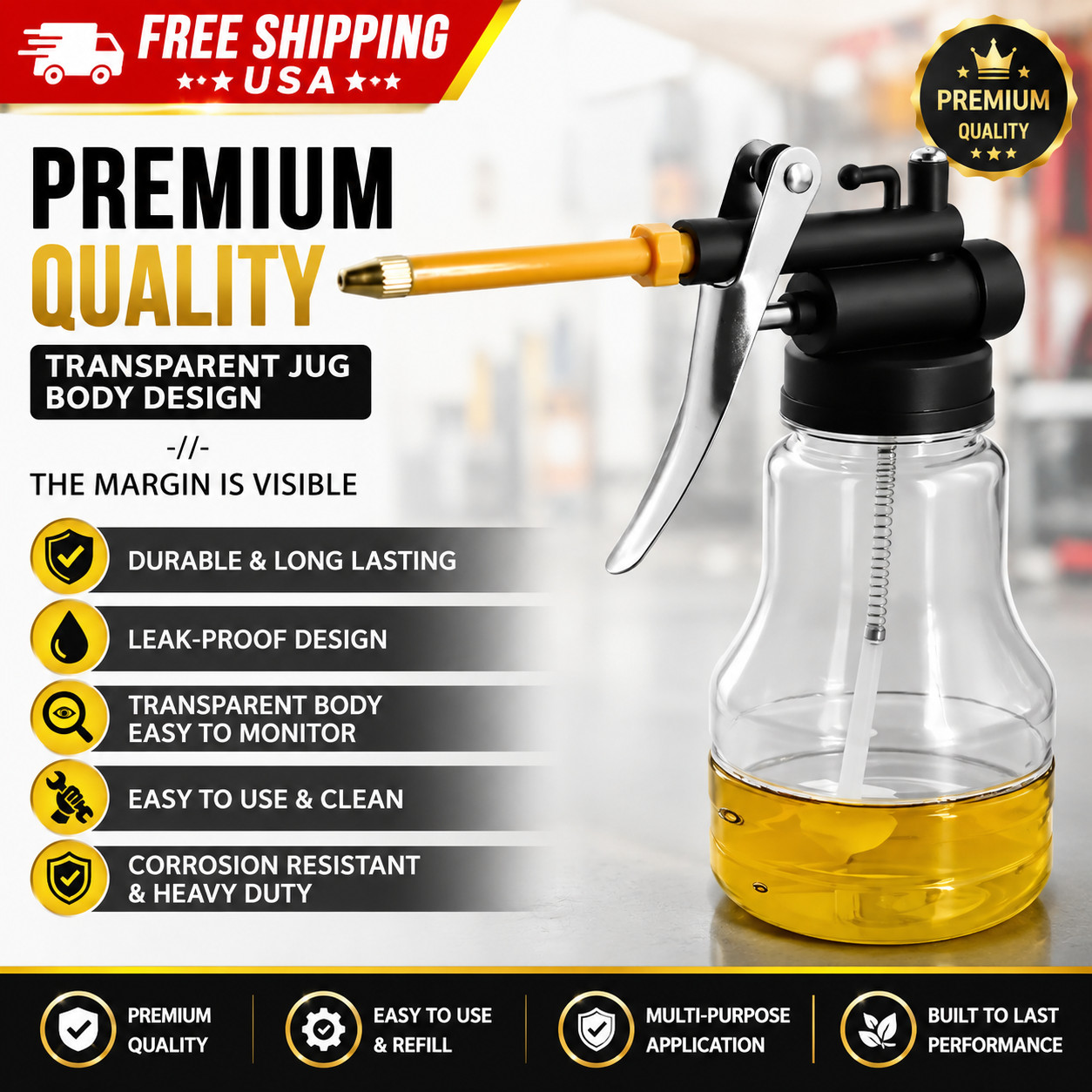 250mlTransparent Oil Can Oiler High Pressure Machine Pump Lubrication Grease Gun