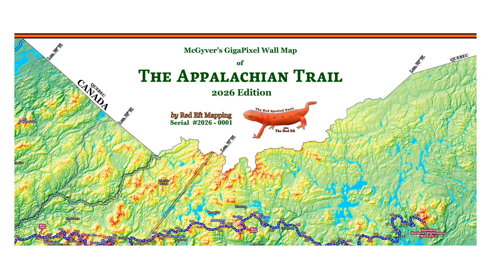 2026 Edition 10' Appalachian Trail topographic map - archival canvas & Inks.