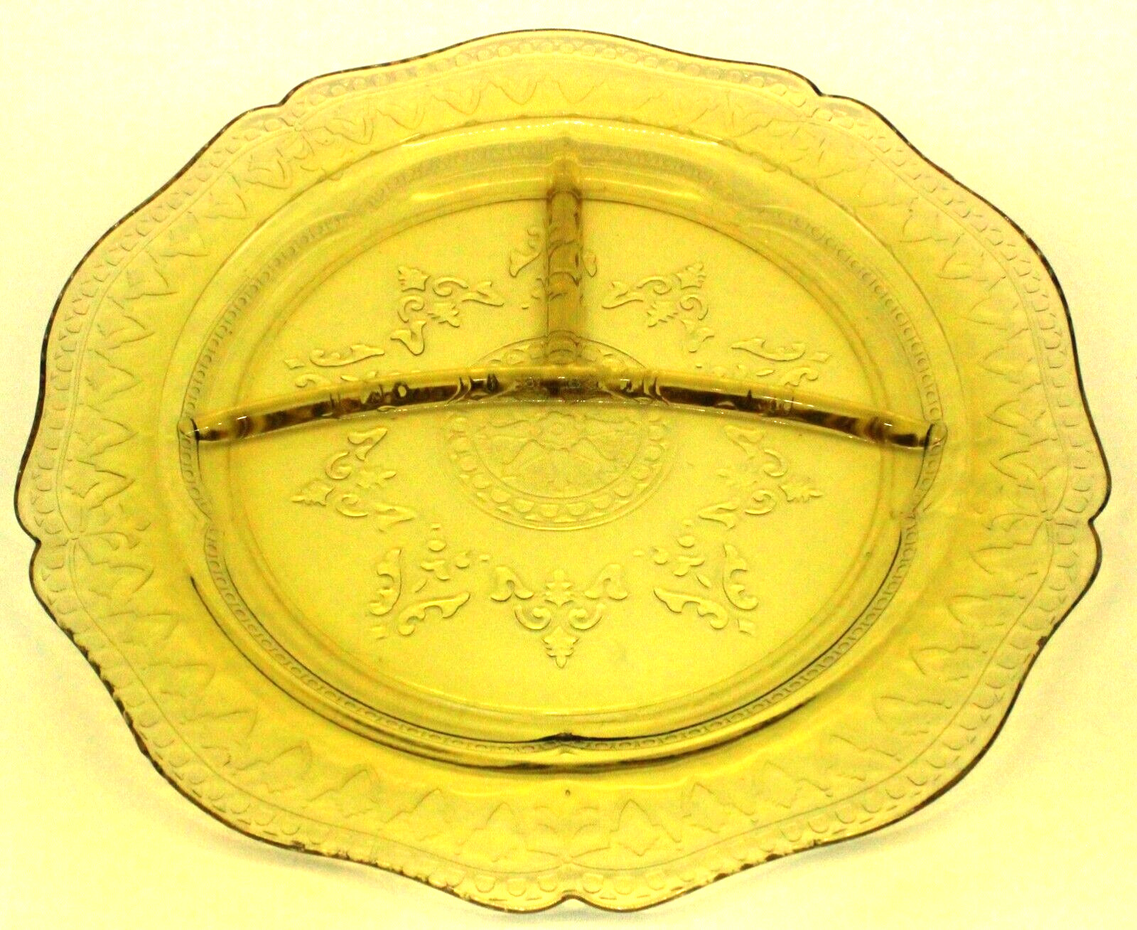 Vtg Federal Amber Glass Patrician Spoke Pattern Divided Grill Plate 10 3/4