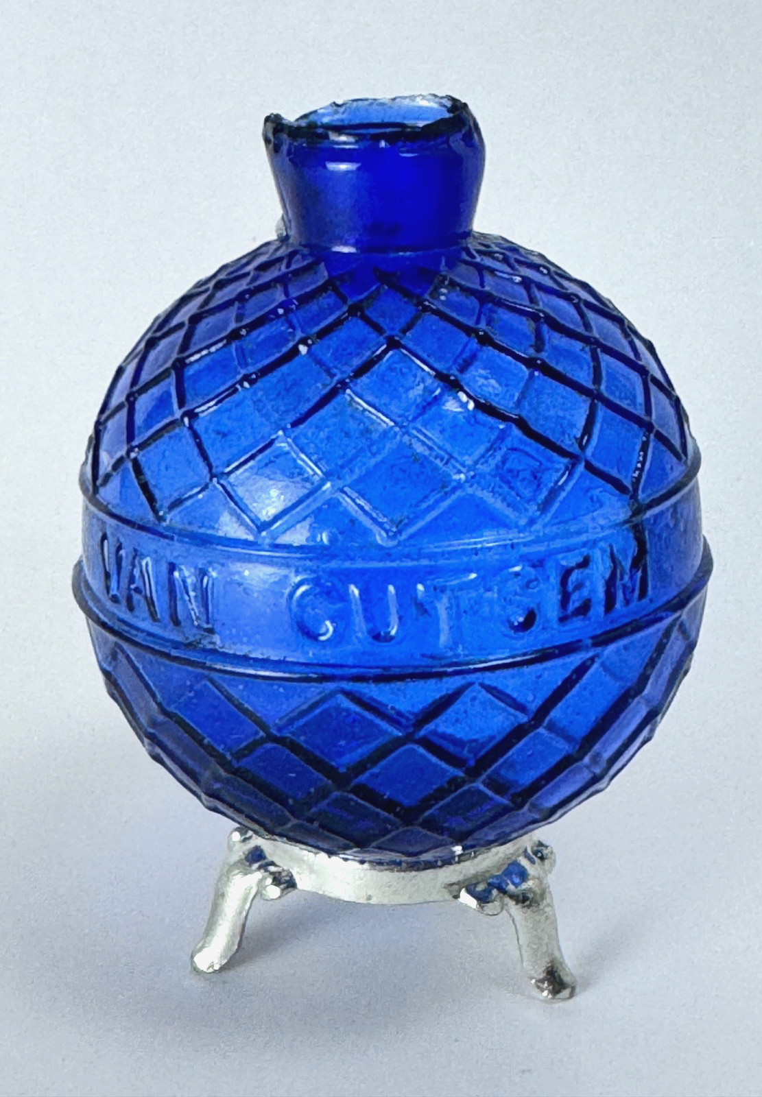 Rare 1880s Van Cutsem COBALT BLUE QUILTED ROUND GLASS Trapshooting Target Ball