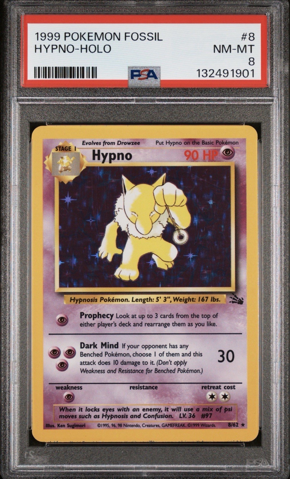 Hypno 8/62 Fossil Unlimited Holo Rare Pokemon 1999 WOTC PSA 8 NM-MT
