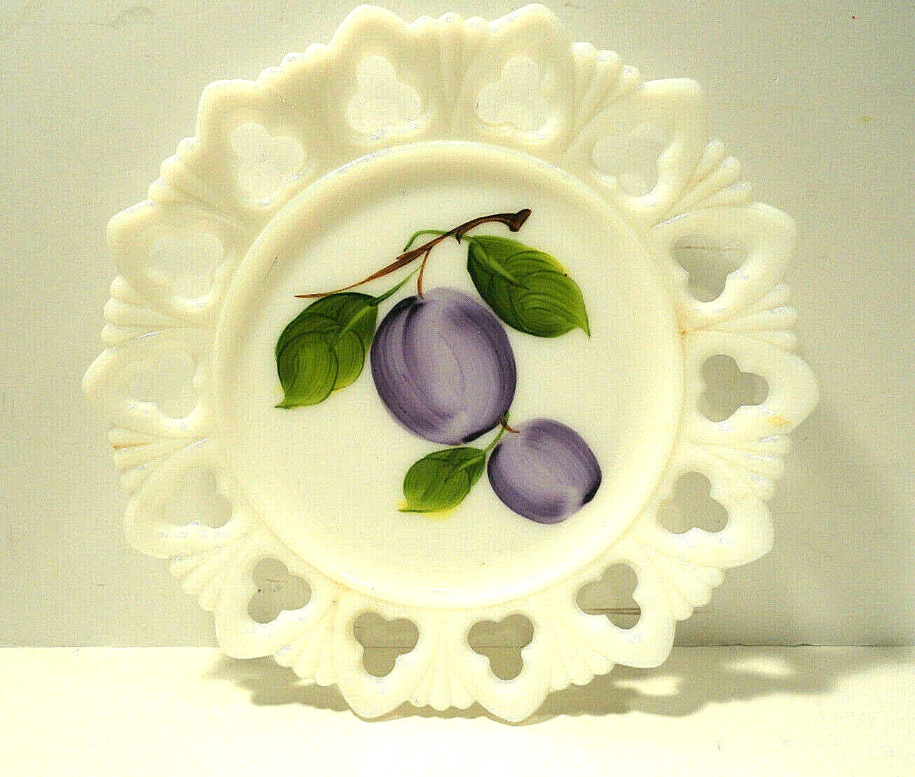 Kemple Milk Glass Lace Edge Hand Painted Plate
