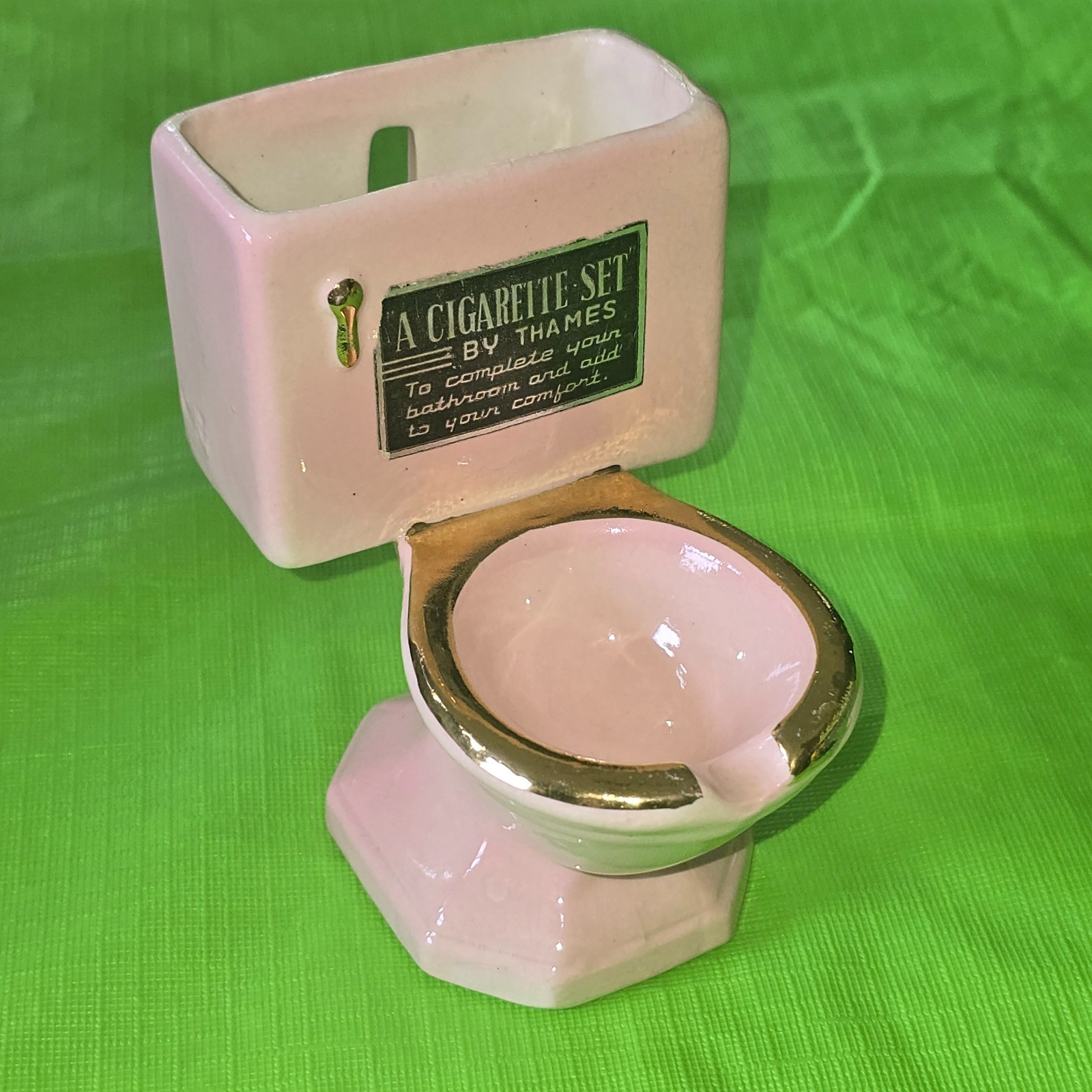 Vtg Thames Tilso Japan Ceramic Toilet Ashtray Cig. Holder Wall Pocket