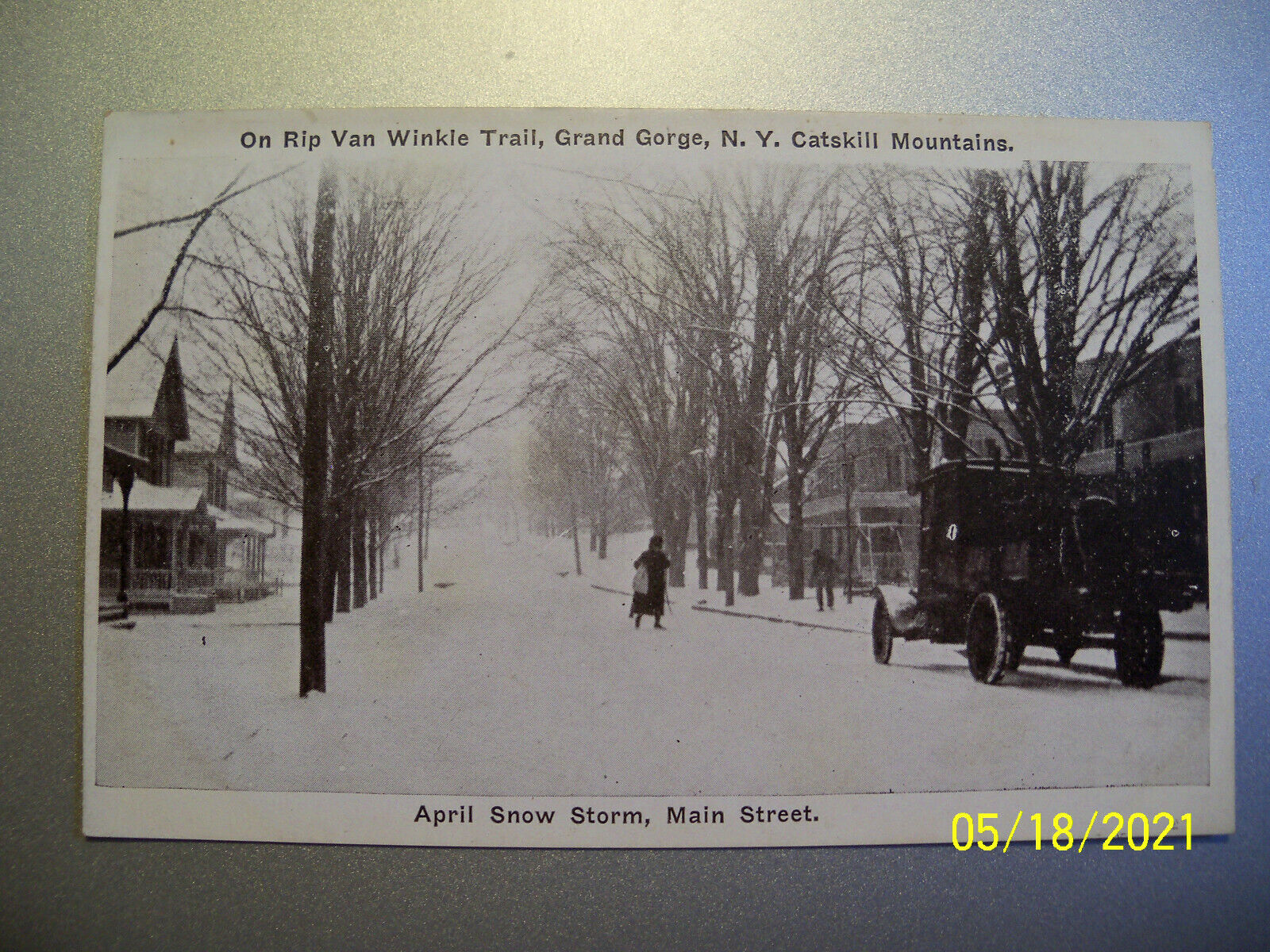 1920\'s April Snow Storm Main St 1920\'s truck WH Draffen Grand Gorge NY New York