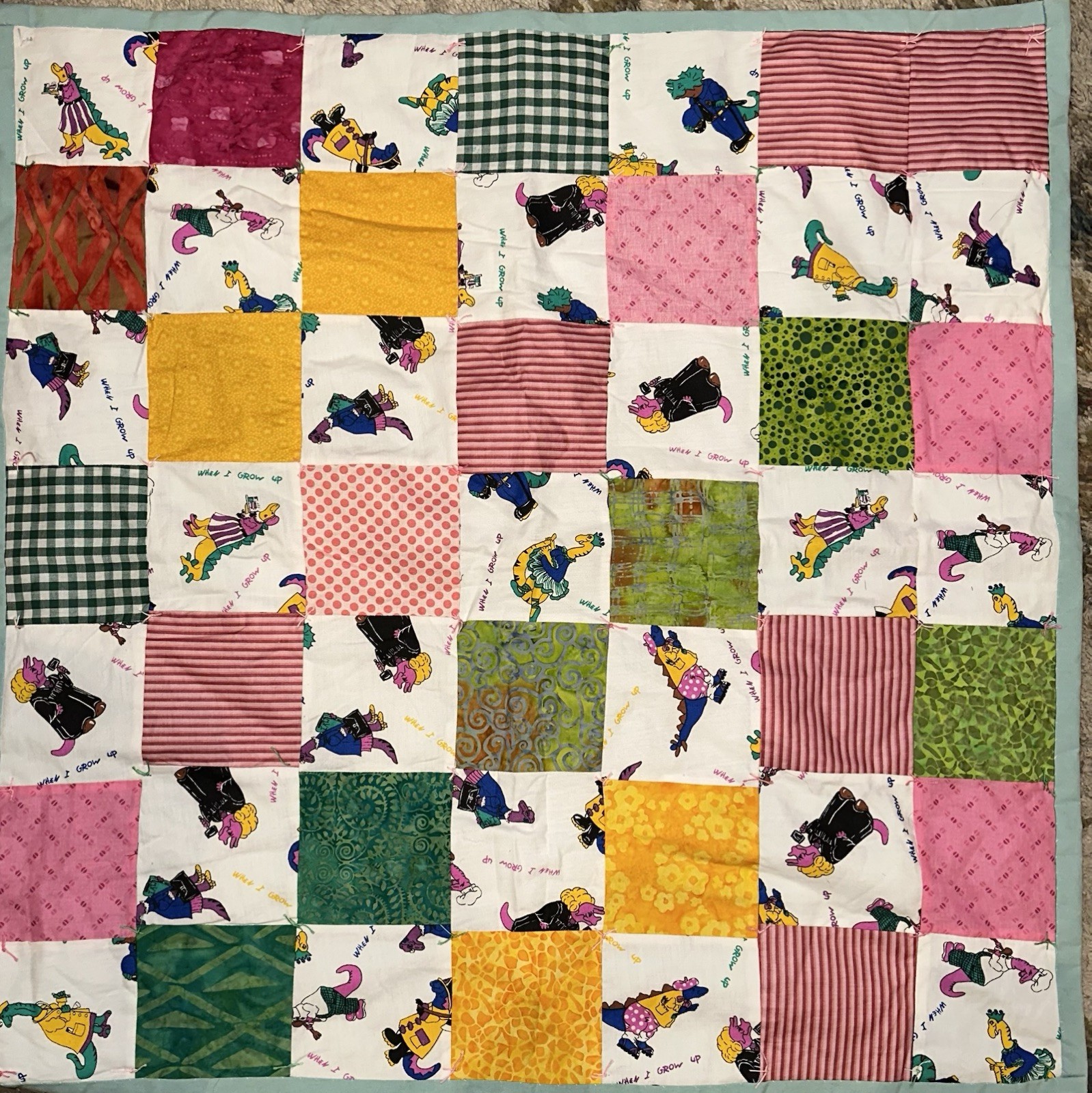 Vintage 80s Saurus Gang Cliff Galbraith Dinosaur Quilt Blanket Rare Home Crafted