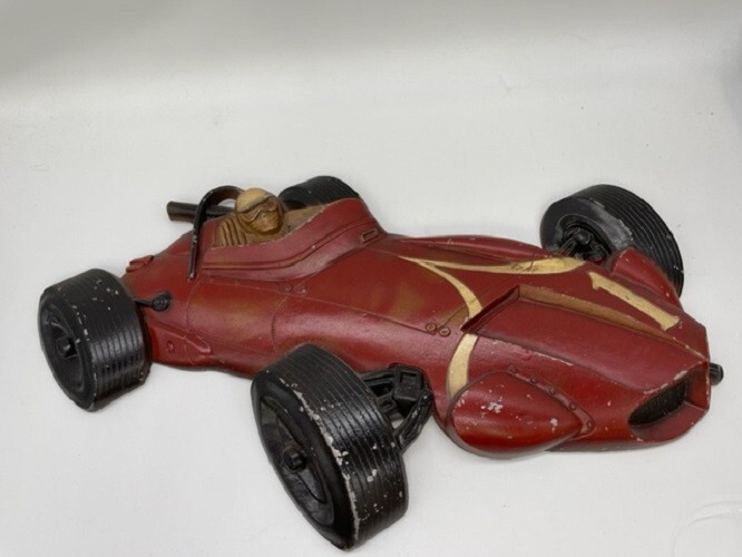 Vintage Sexton 3D Metal Red Indy Driver Race Car Wall Plaque Molded Art