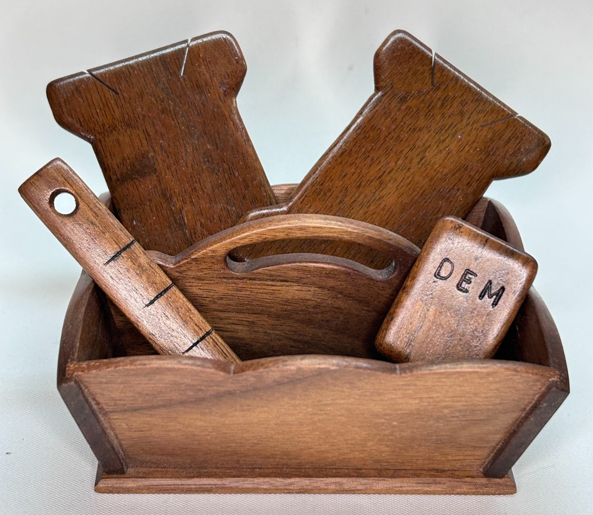 Vintage Miller Carpentry Creations Wood Utensil Tray with Needleworkers Tools