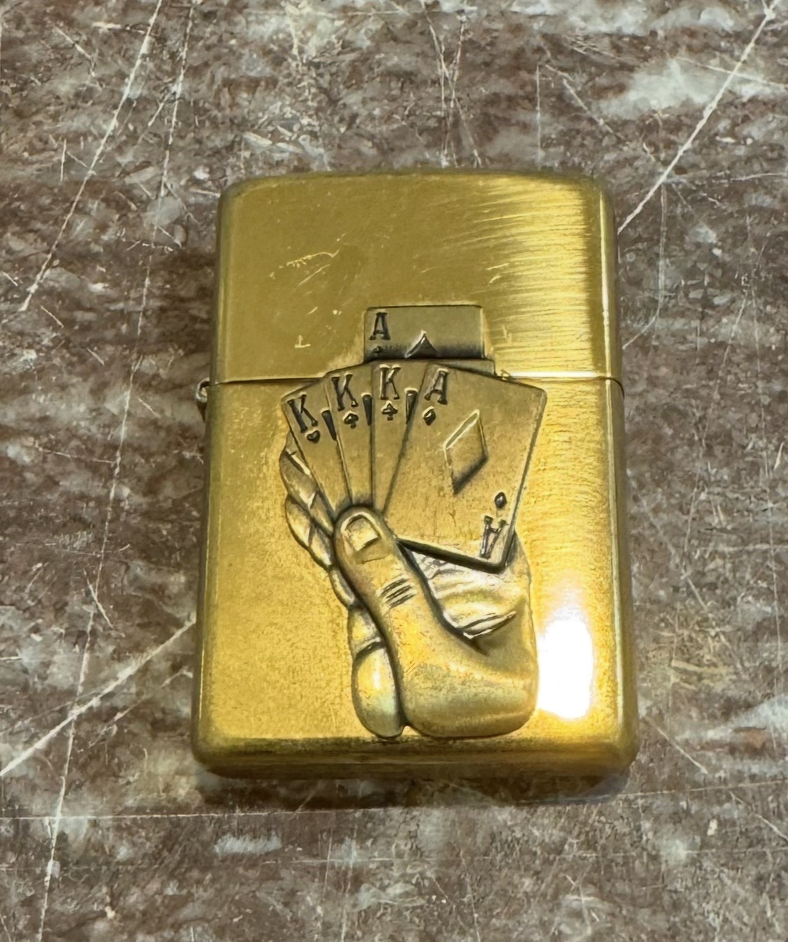 Vintage 2000 Zippo Full House Poker Brass Lighter *Missing Covering Hand* USED