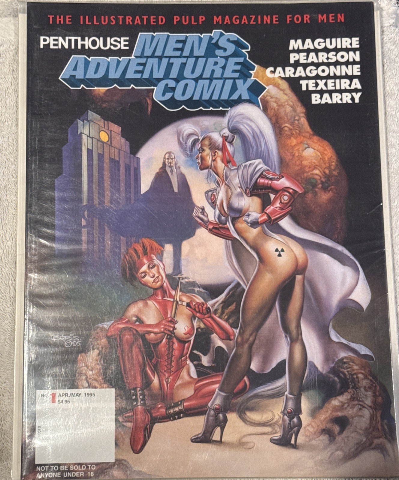 PENTHOUSE MEN\'S ADVENTURE COMIX ISSUE #1, APRIL/MAY 95 MAGAZINE SIZE BAG & BOARD