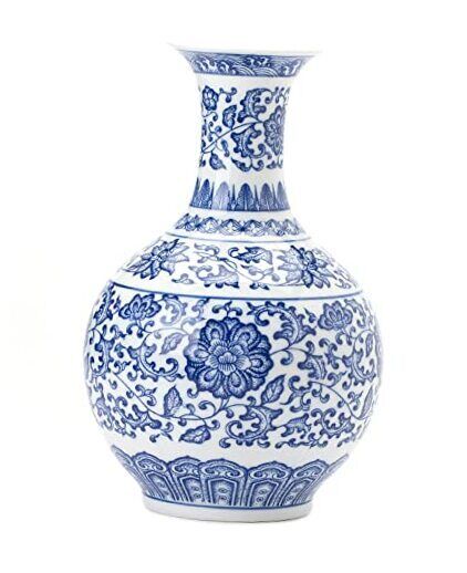Blue and White Vase, Blue Vase, Chinoiserie Vase, Blue and White Blue 9.5\