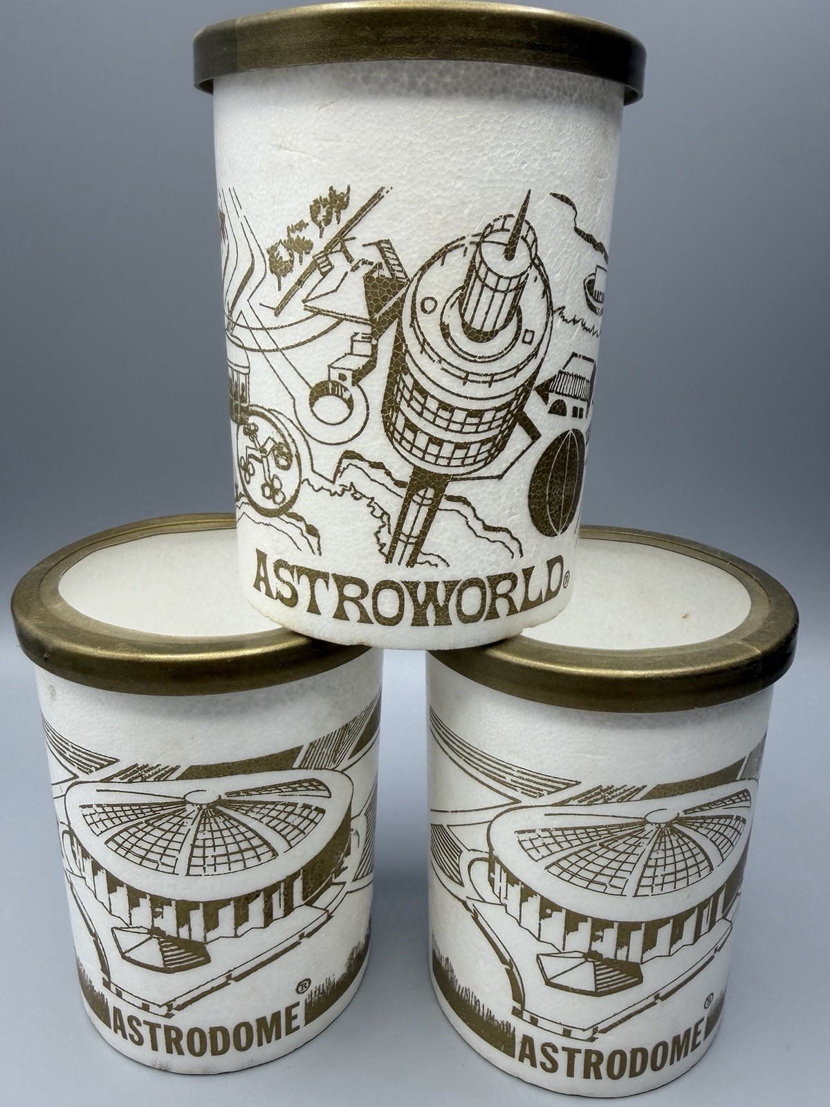 Set Of 3 VTG Six Flags Astroworld Astrodome Houston Theme Park Koozie Styrofoam