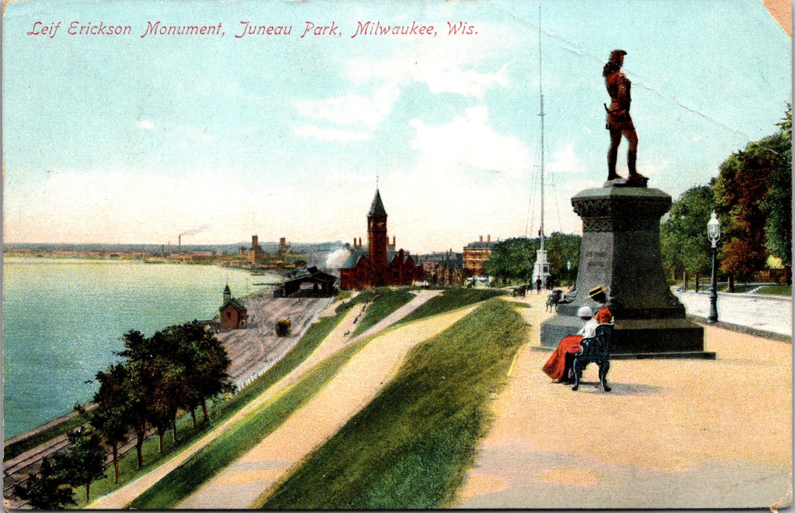 1908 Leif Erickson Monument Milwaukee Juneau Park Vintage Postcard 4P22-9 1908 Leif Erickson Monument Milwaukee Juneau Park Vintage Postcard 4P22-9