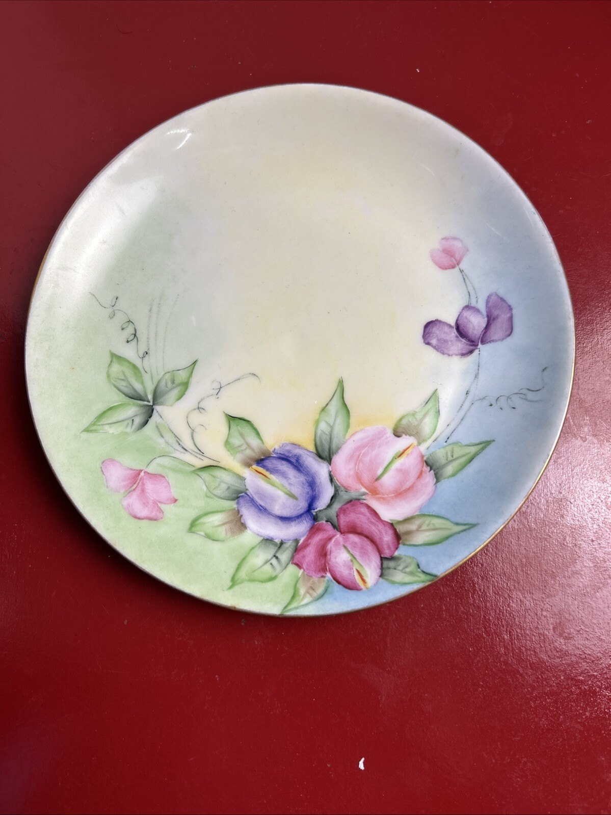 Floral Plate Hutschenreuther Selb Bavaria Purple Yellow Hand Painted 7\