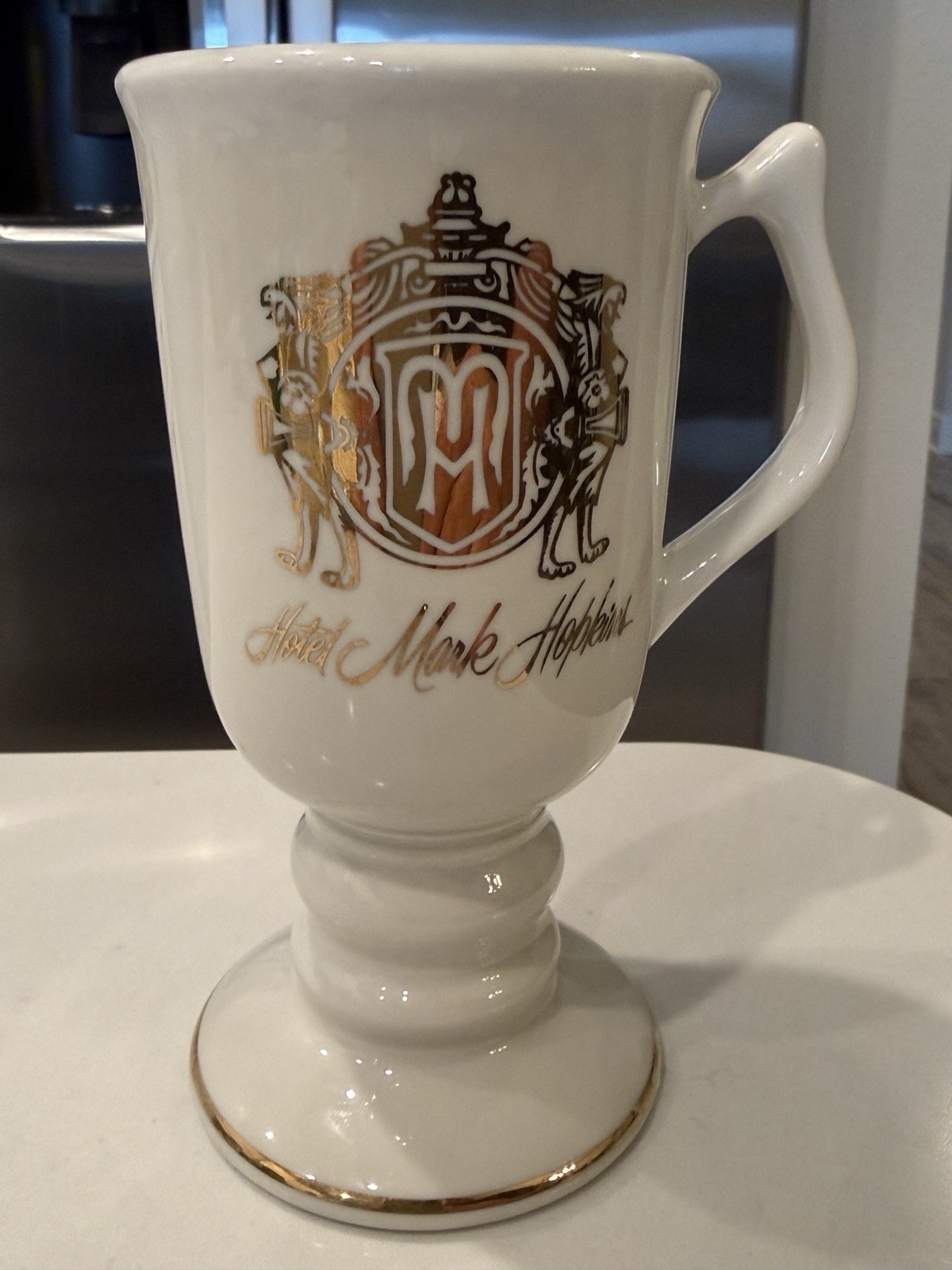 Old HOTEL MARK HOPKINS Hall China #1273 Coffee Mug Ivory  Pedestal Scarce VG