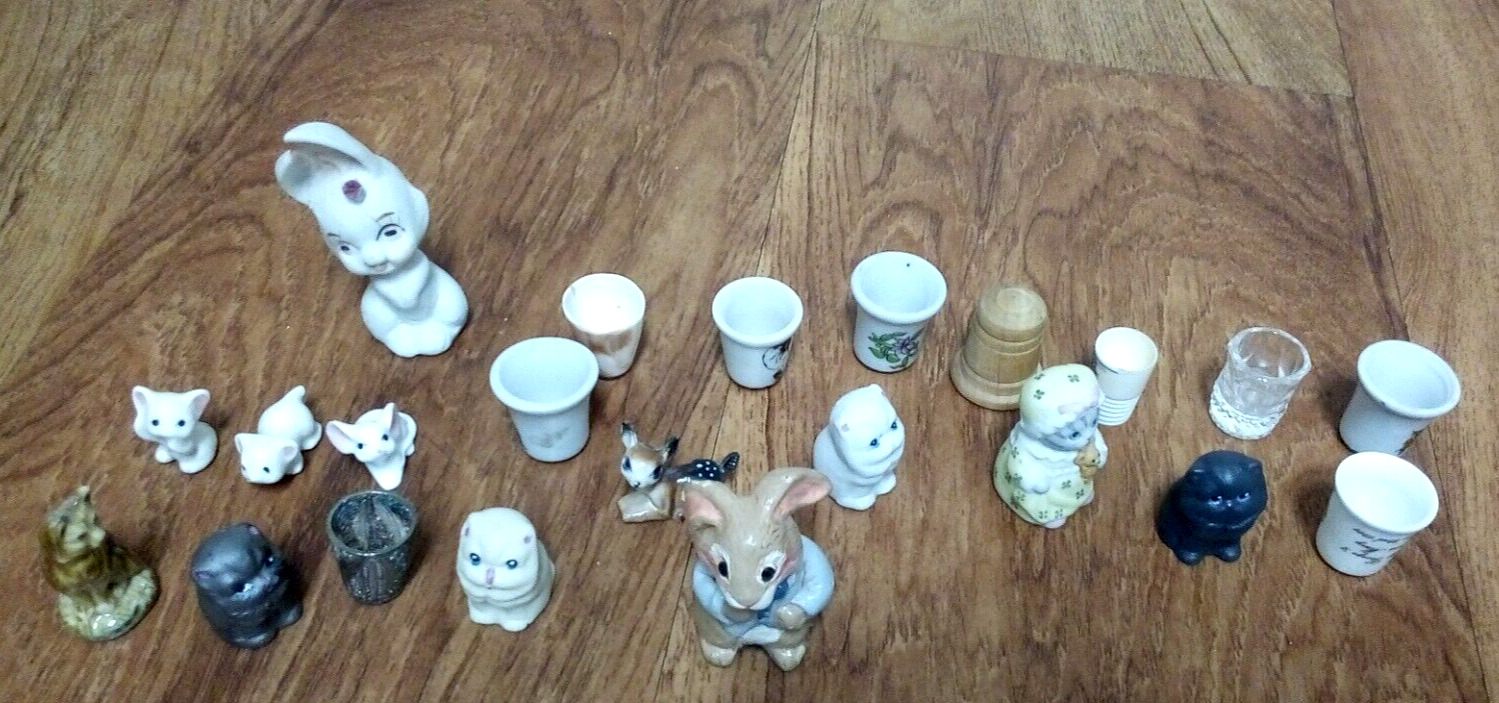Vintage  Lot Miniature Handcrafted Kitty Cat kitten  and cups Figurines - TAIWAN