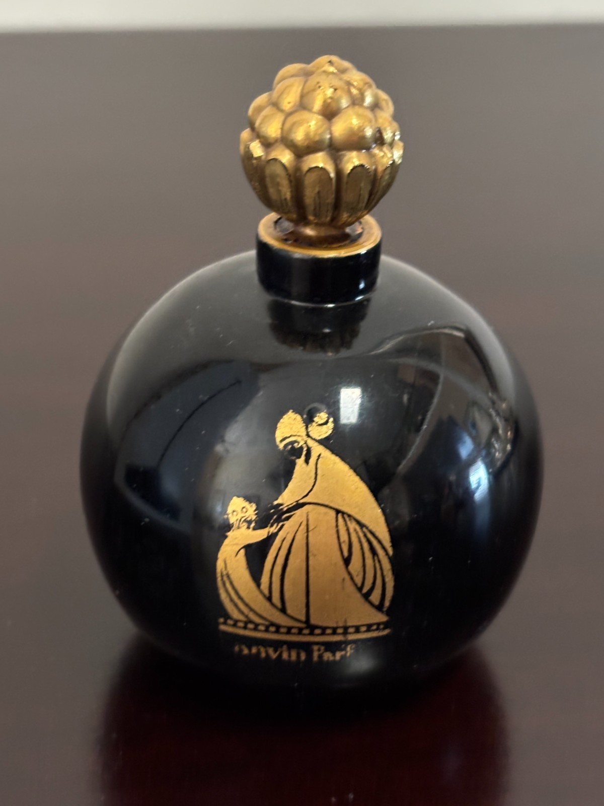 Vintage Jeanne Lanvin Arpege empty perfume round black bottle