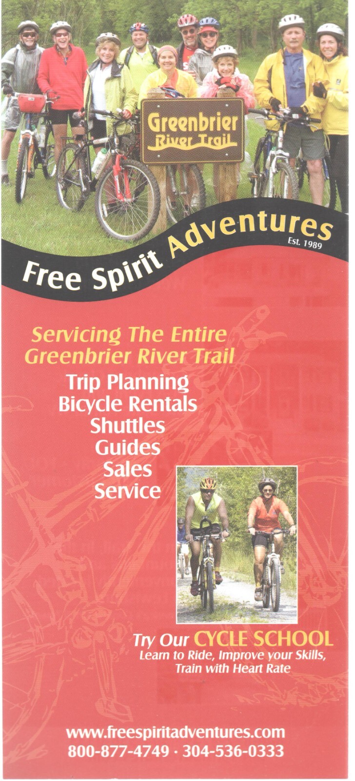Rack Card, Free Spirit Adventures, Greenbrier Valley WV 2019 Vacation Rentals