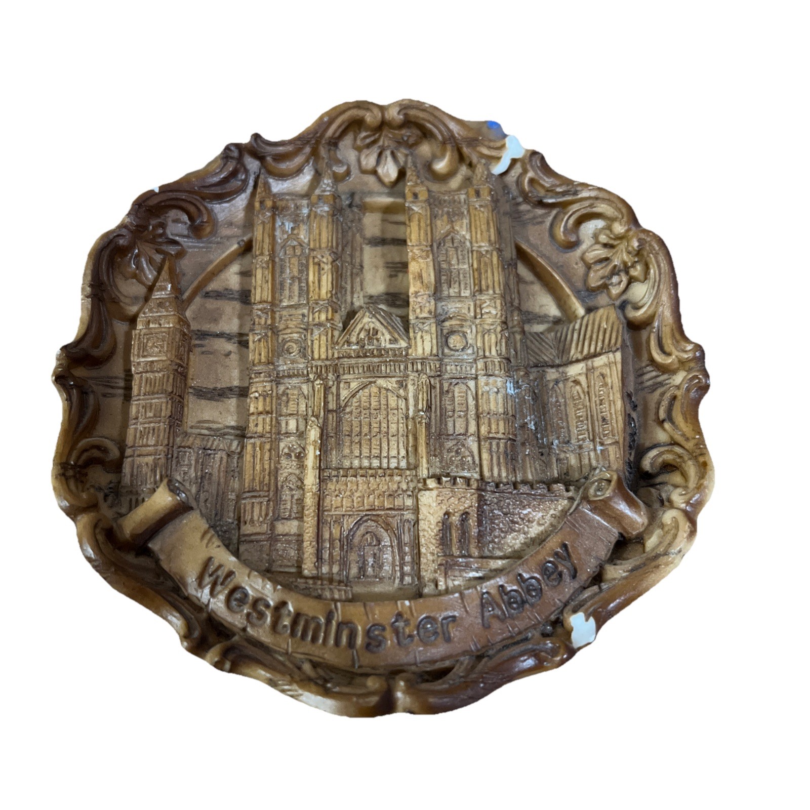 Vtg Westminster Abbey Resin Wood Look Small Plaque 4