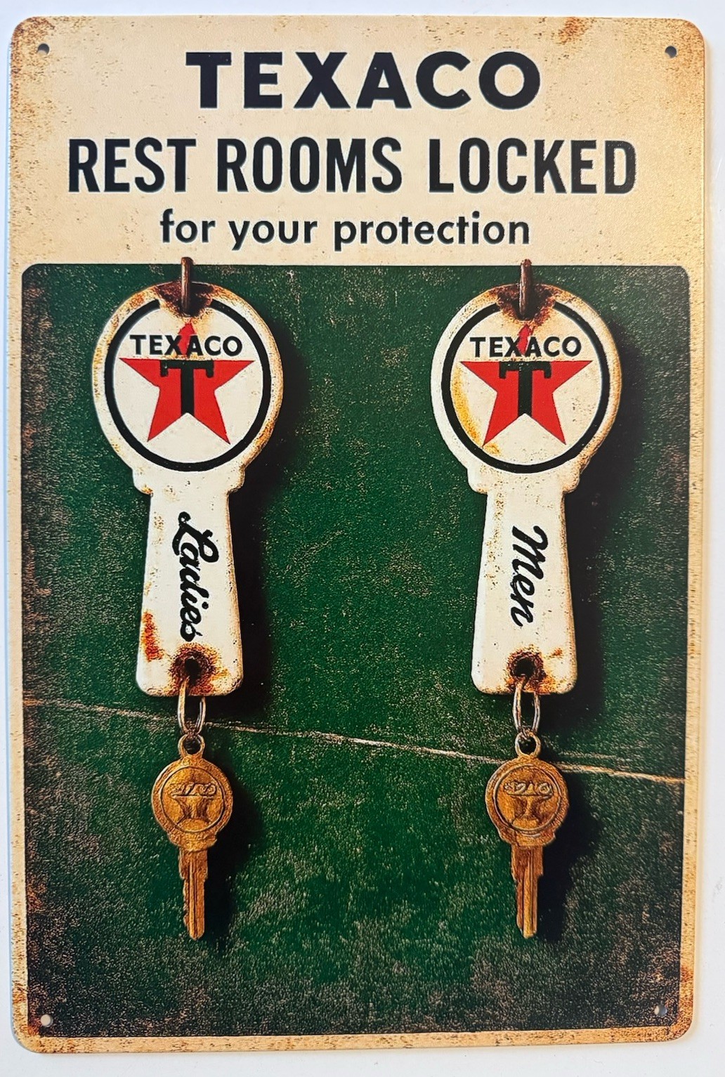 Texaco Gasoline Gas & Oil Sign - Texas Fuel Company - Vintage Restrooms