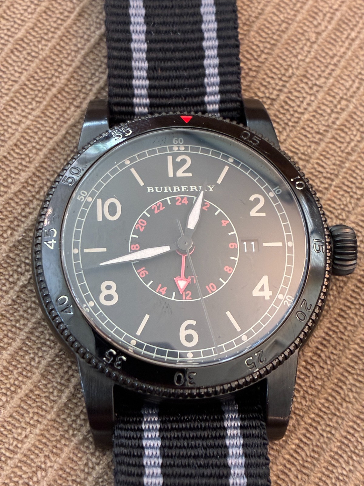 2012 Vintage Burberry The Utilitarian Swiss Made GMT Black Dial Quartz Men's NAT