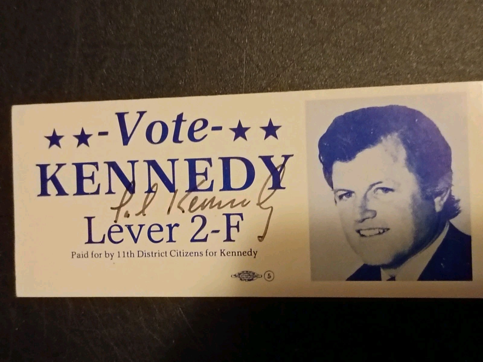 Ted Kennedy Autograph Card 1980 Vote Kennedy Lever 2-F