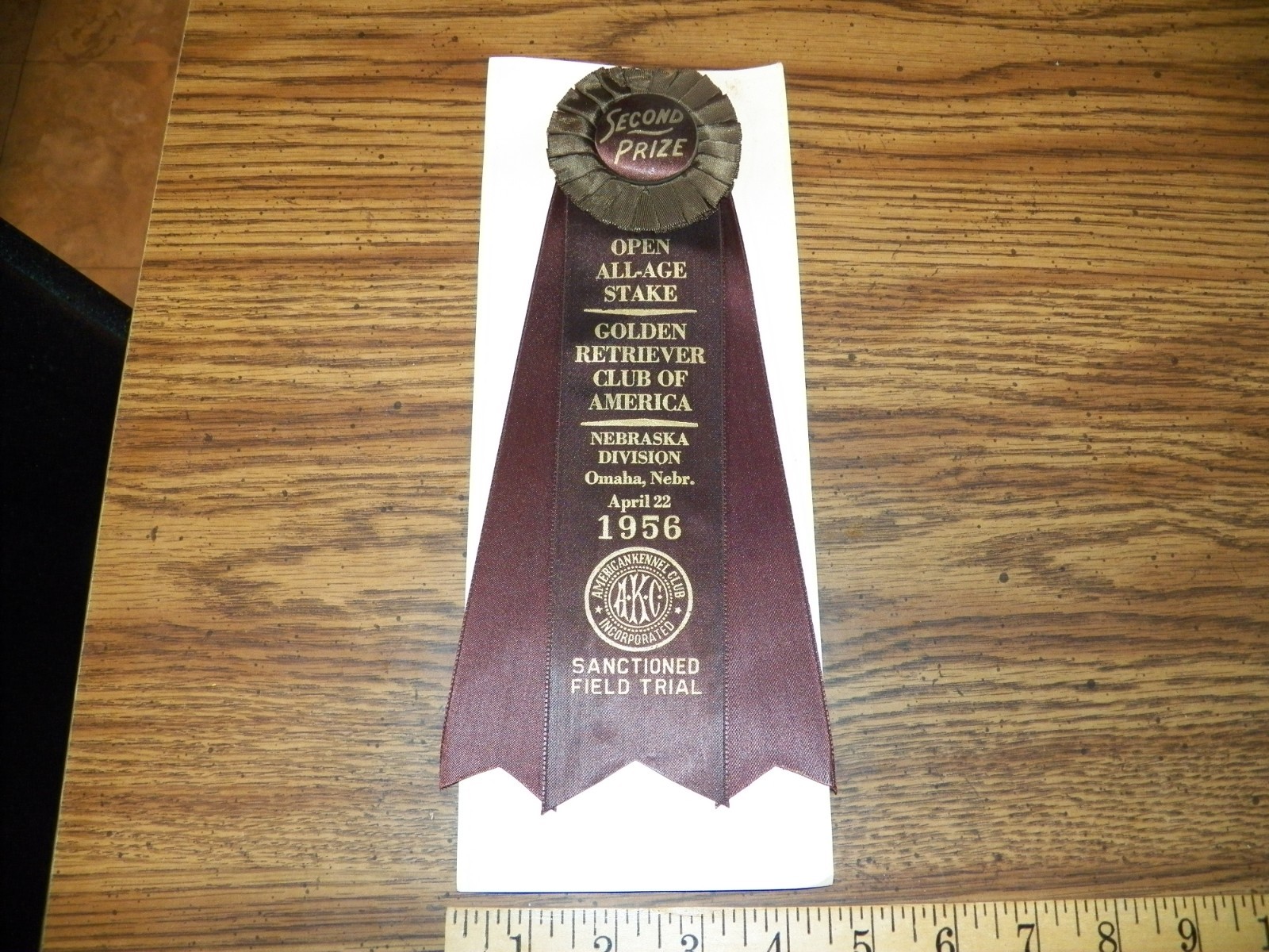 1956 AKC Missouri Valley Hunt Club Third Prize Dog Ribbon - Omaha, Nebr.