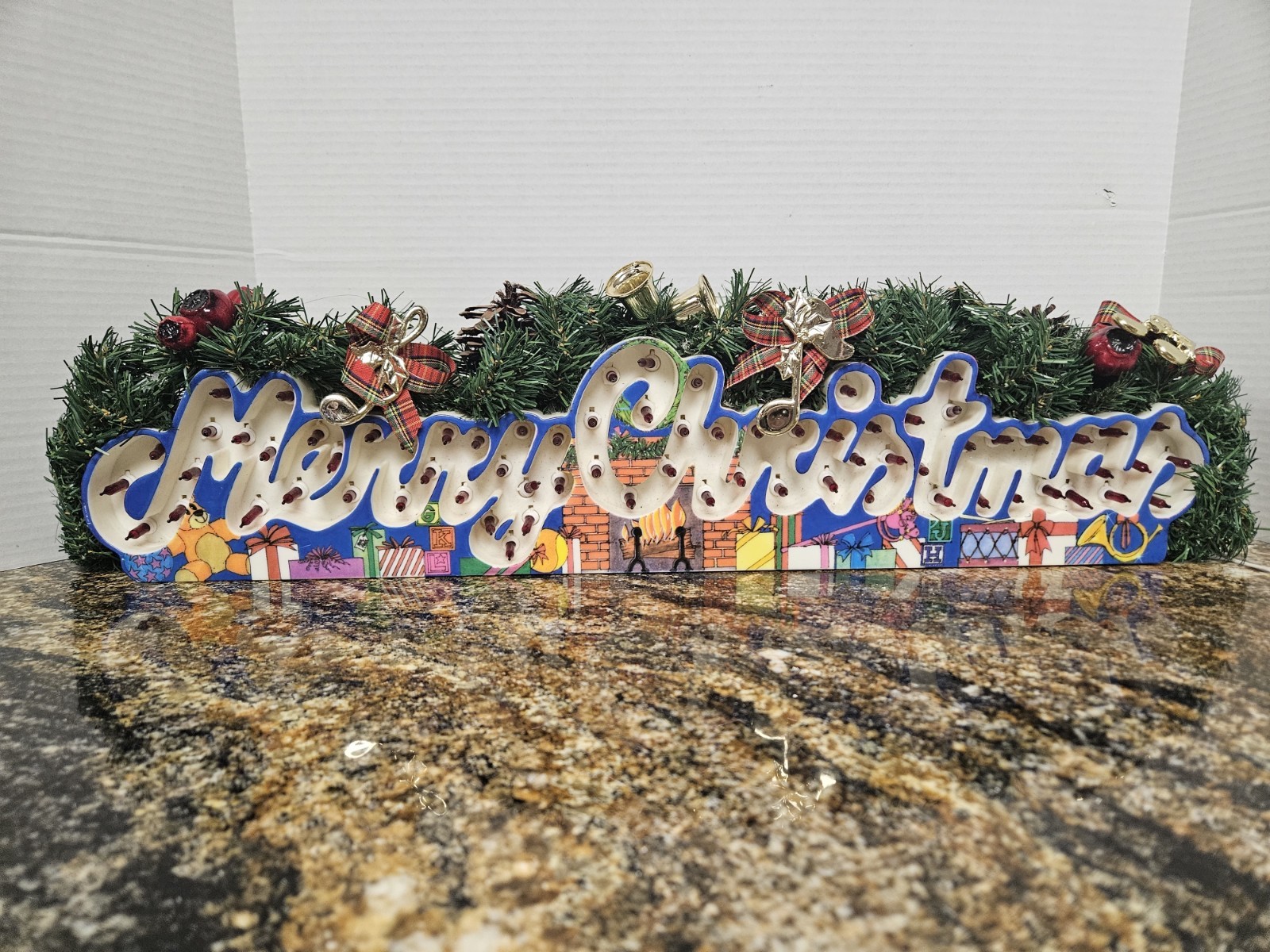 Vintage Lighted Merry Christmas Hanging Sign 24\