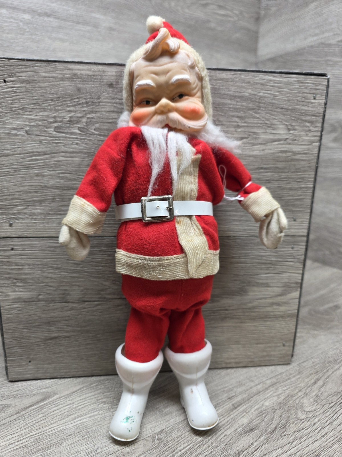 Vintage Rubber Face Santa Claus White Boots Japan, 1950\'s 
