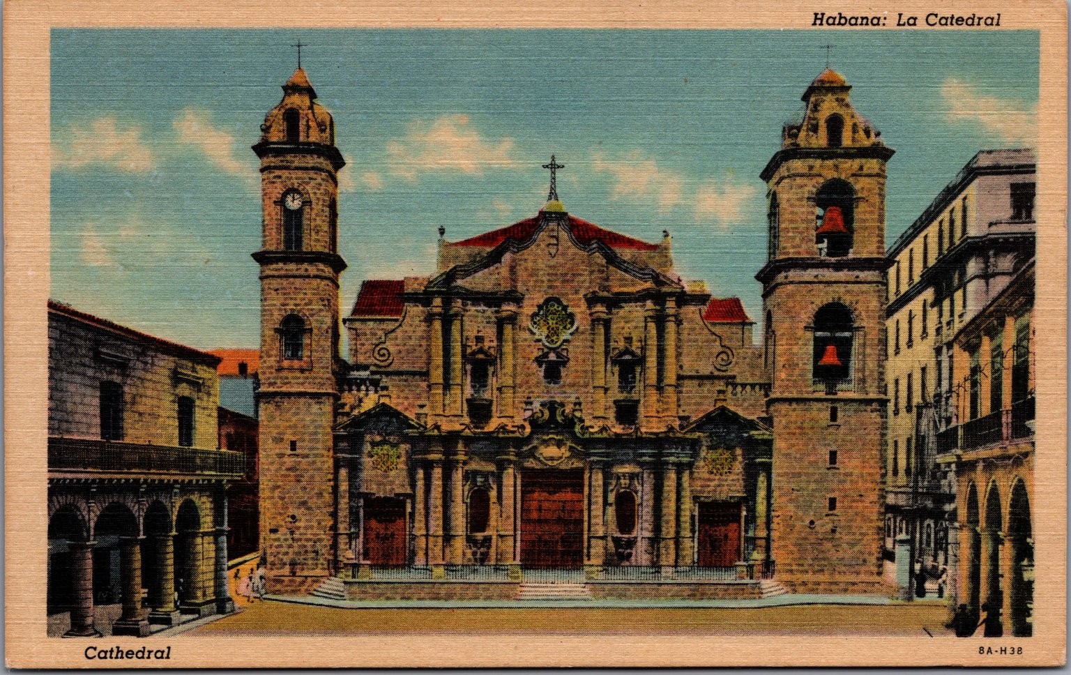 Vintage 1938 La Catedral Havana Cuba Colortone Postcard