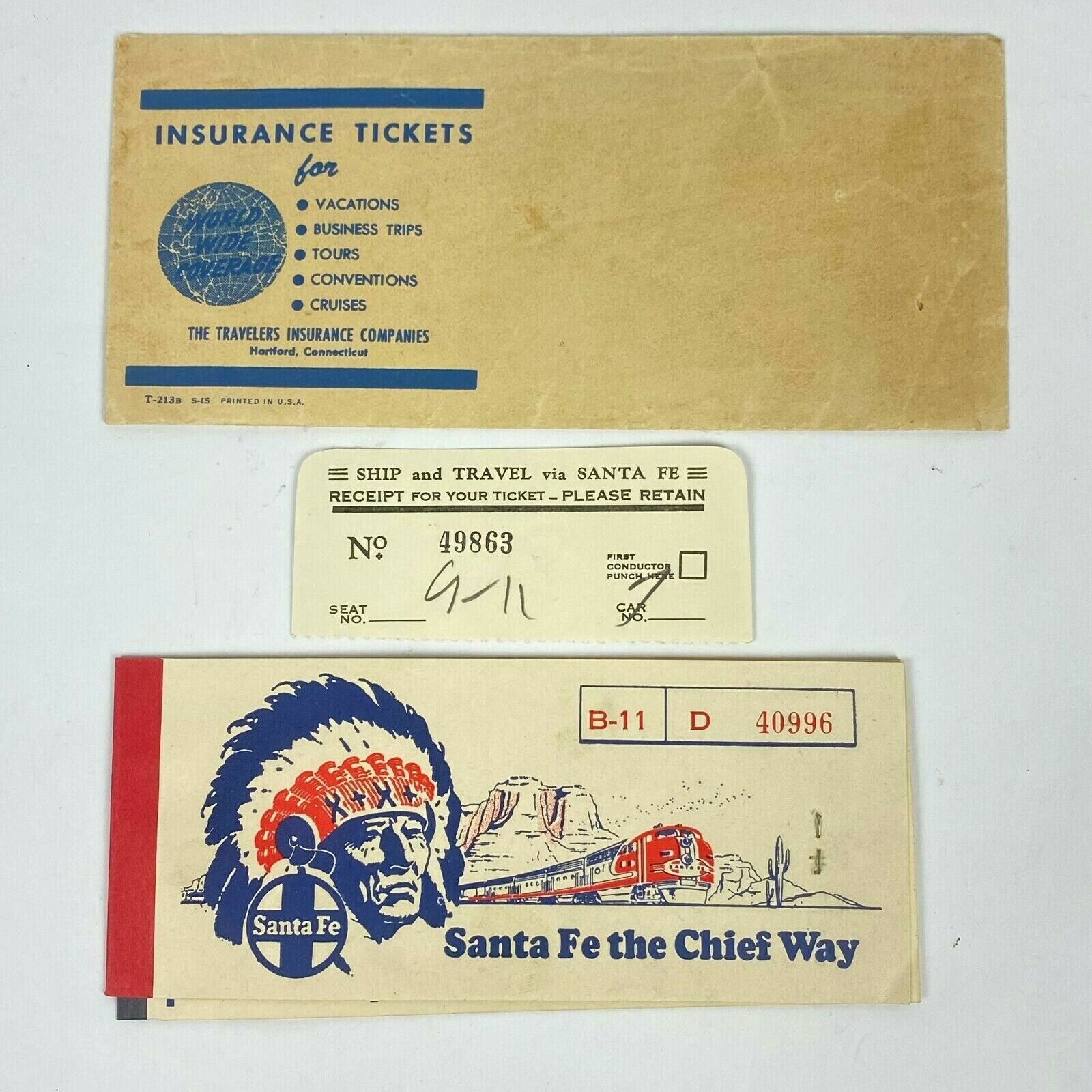 2 Vintage 1962 Santa Fe Train Tickets Railroad Stamped Seat & Car LA California
