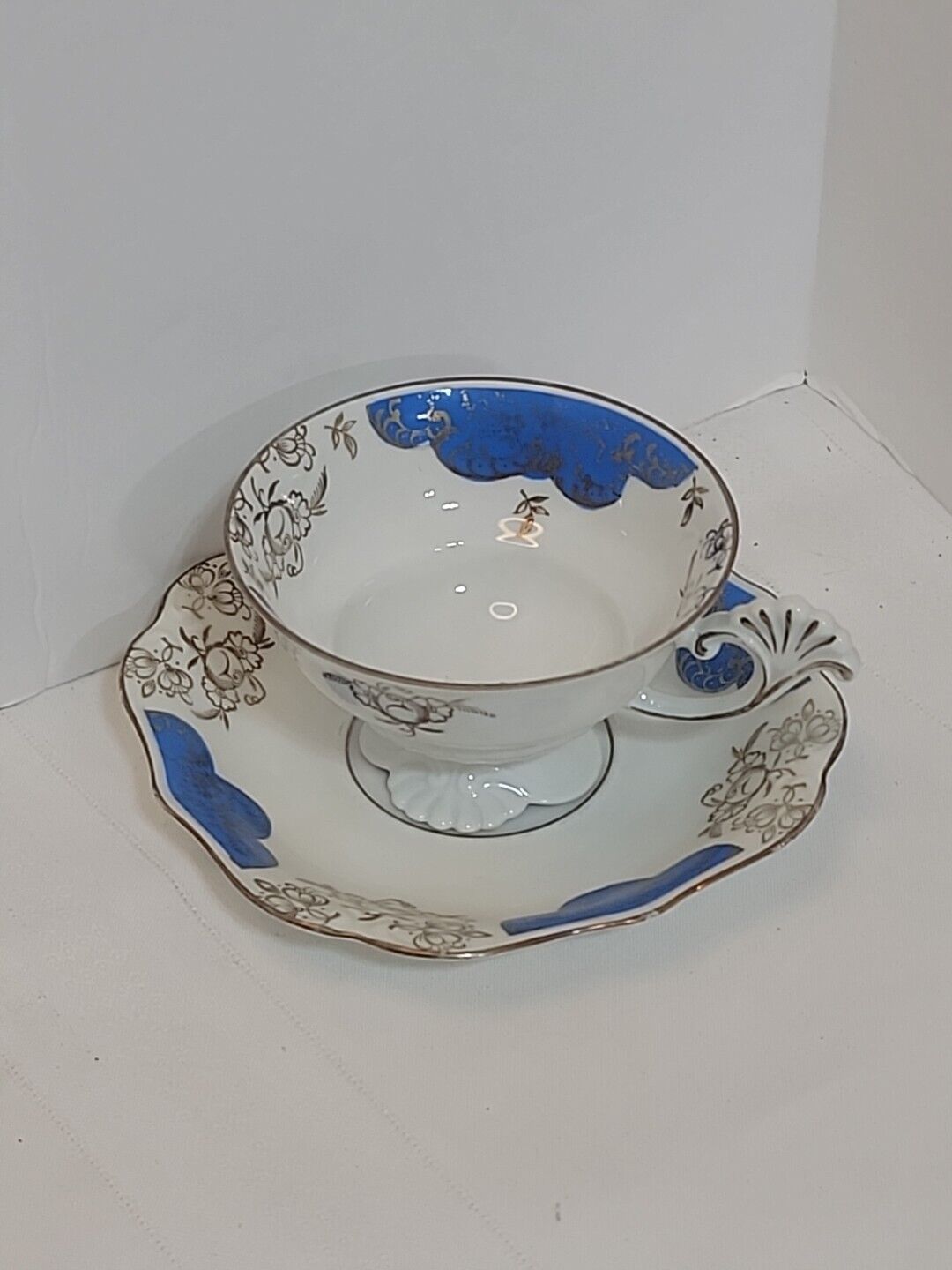 RS Tillowitz German Tea Cup Saucer Plate Blue Bone China REINHOLD SCHLEGELMILCH