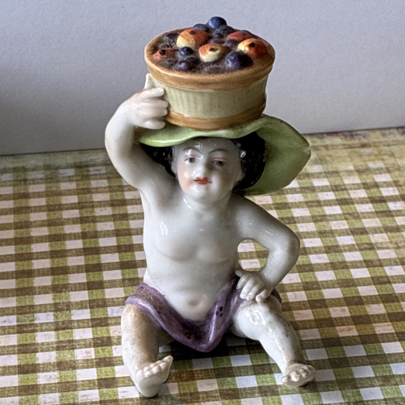 FINE Rudolf Kammer Volkstedt/Rudolstadt Porcelain Figurine Child Basket Of Fruit