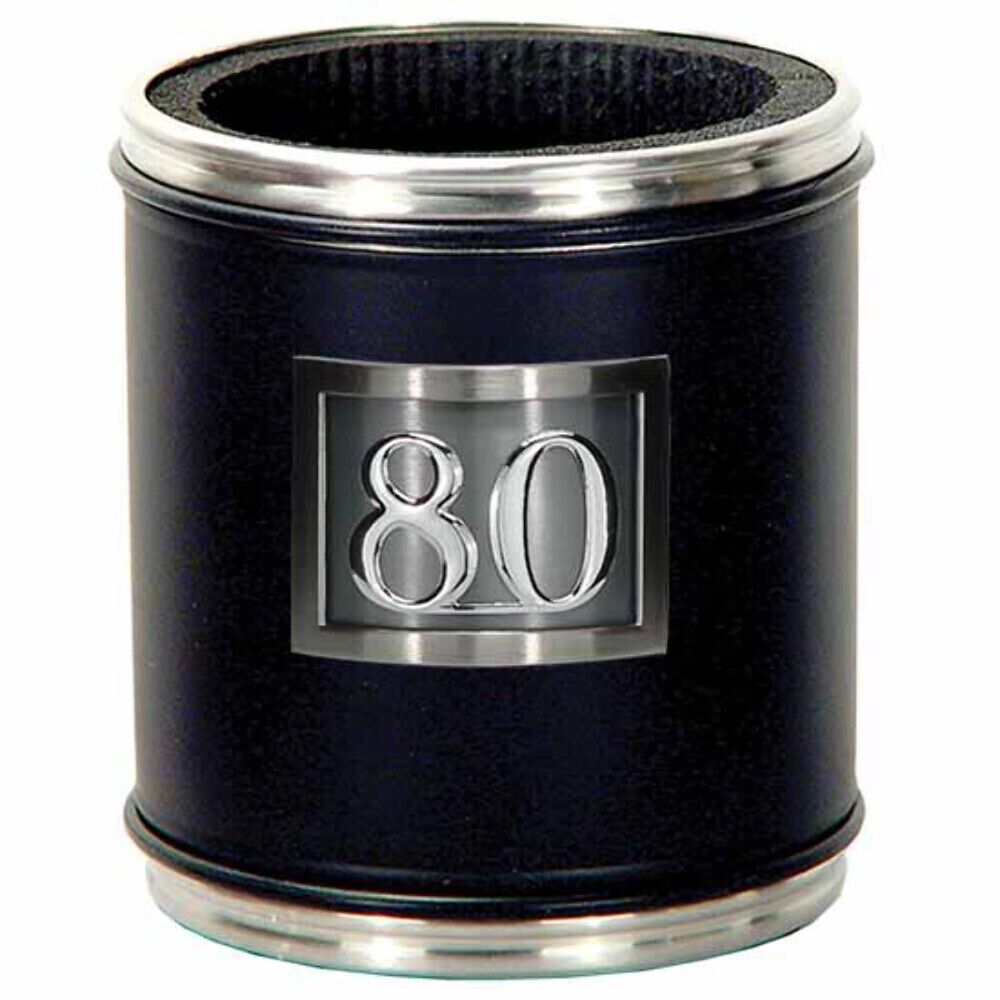 18th to 80th Birthday black stubby holder black rubber rings Pewter framed badge