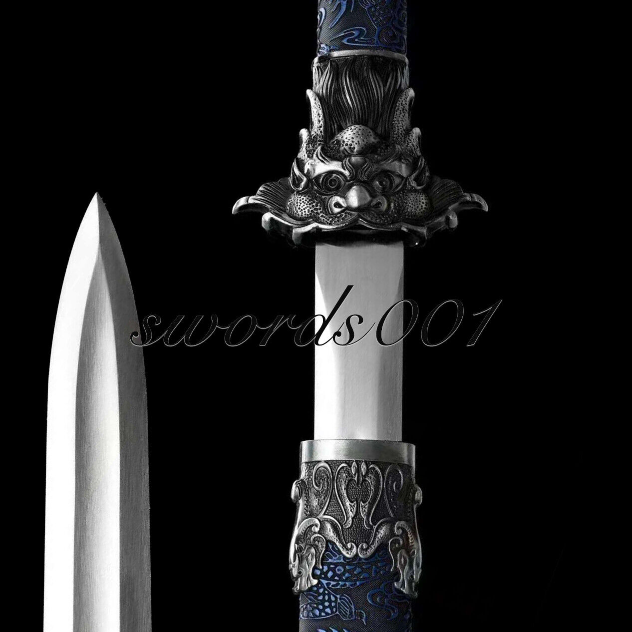 Blue Chinese Kong Fu Sword Han Dynasty Jian Carbon Steel Blade Dragon Fittings